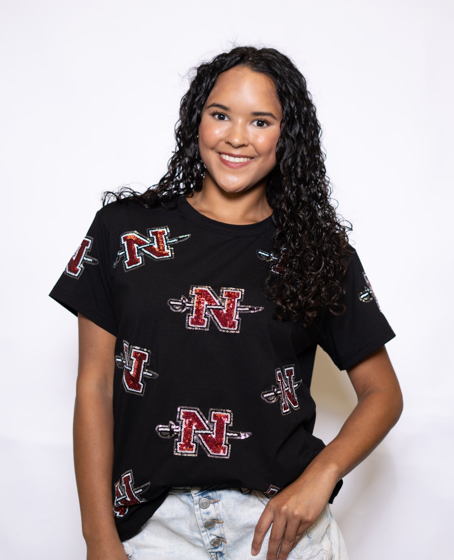 Scattered Nicholls (Licensed) | Women's Sequin Design Tee (Black)