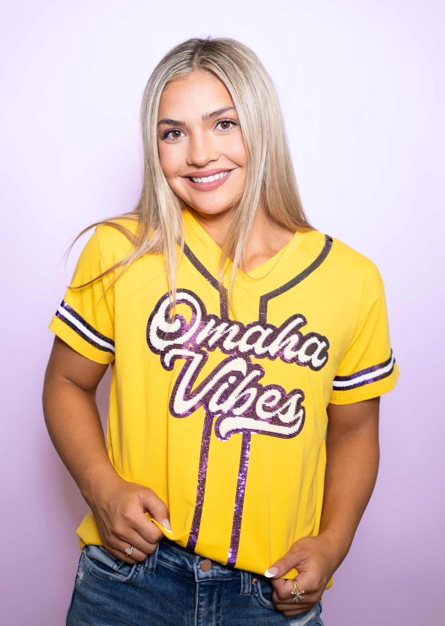 Wholesale | Omaha Vibes | Women's Baseball Jersey V-Neck (Yellow)