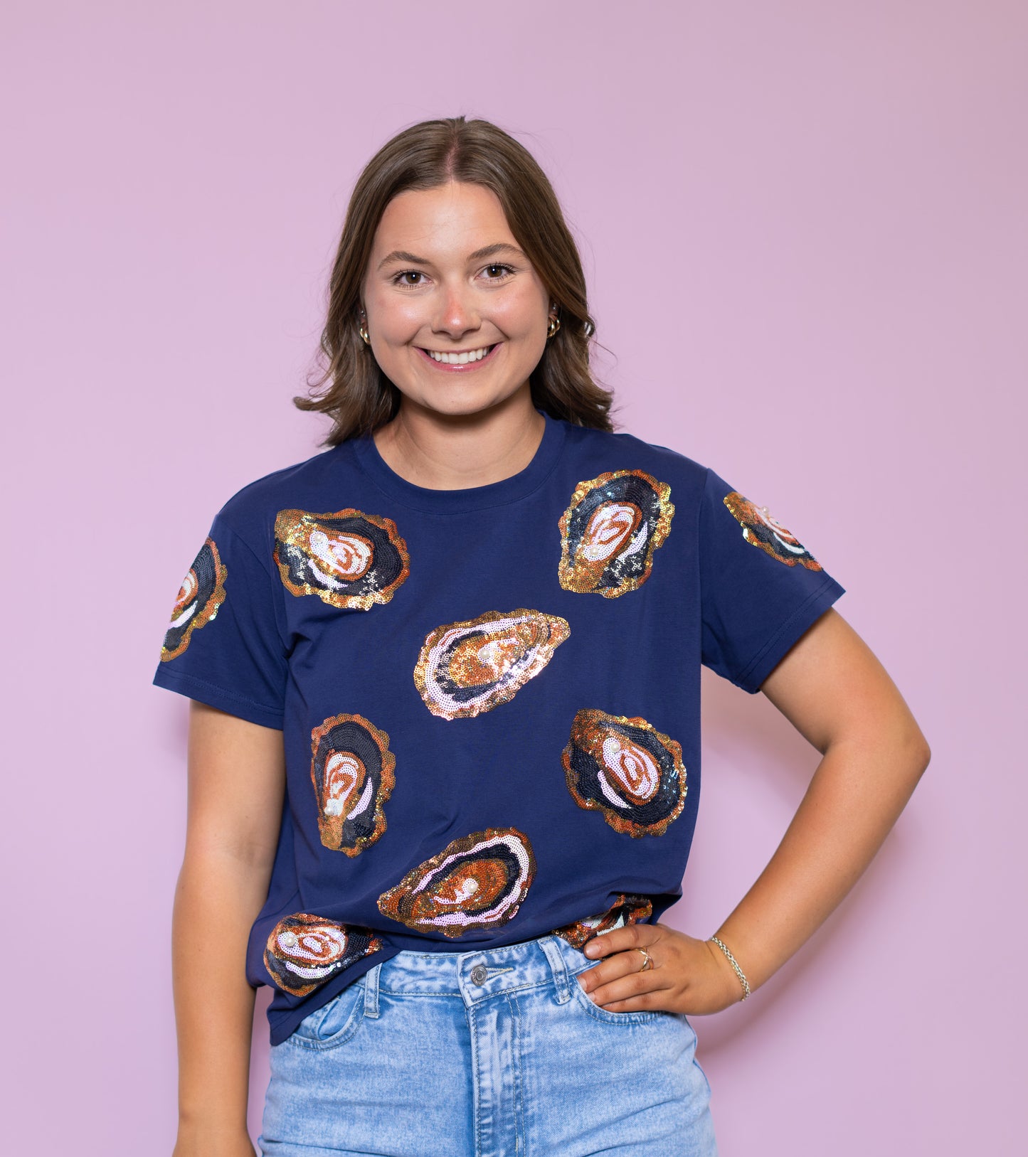 Oyster | Women's Sequin Design Tee (Navy)