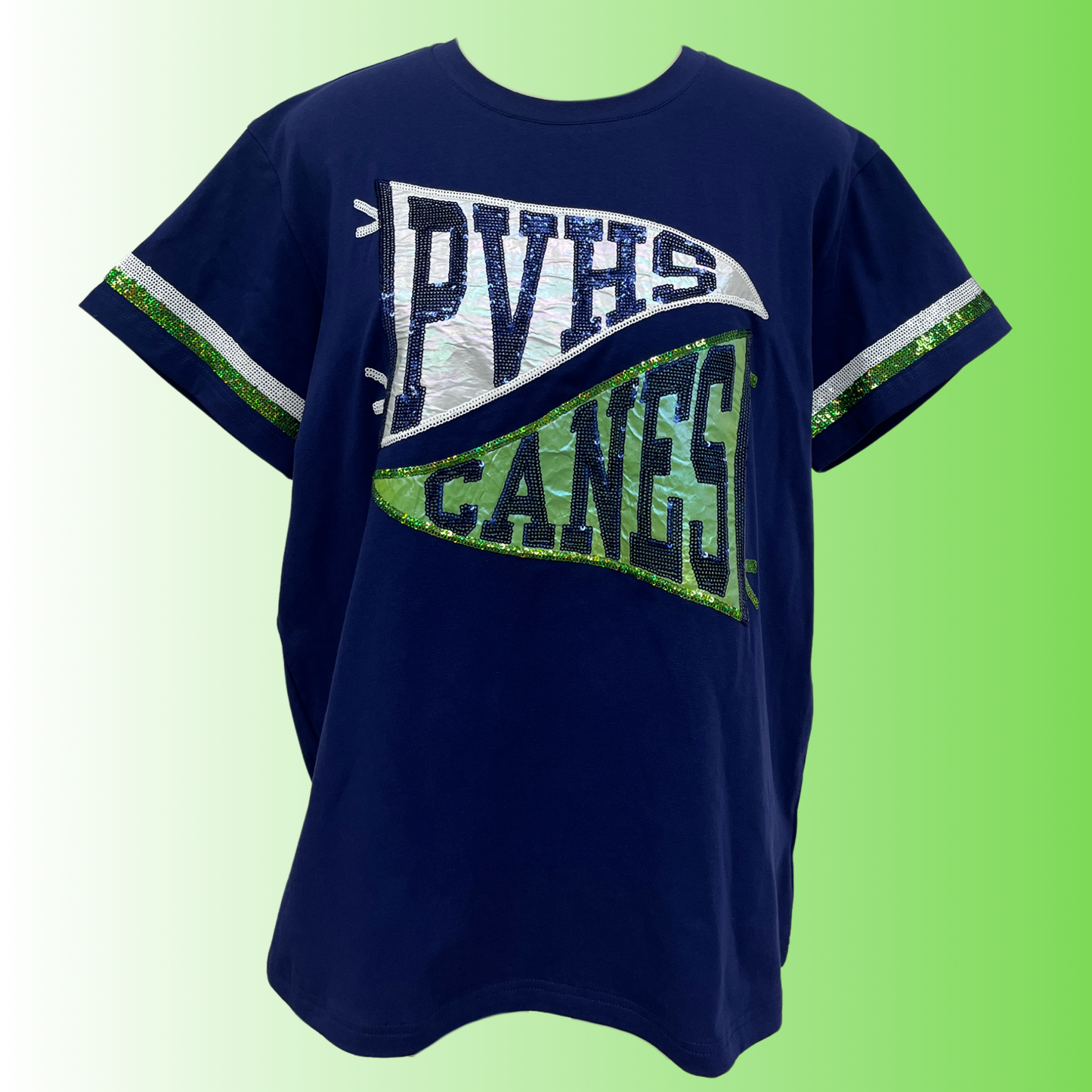 PVHS Canes Pennant | Women's Sequin Design Tee (Navy)