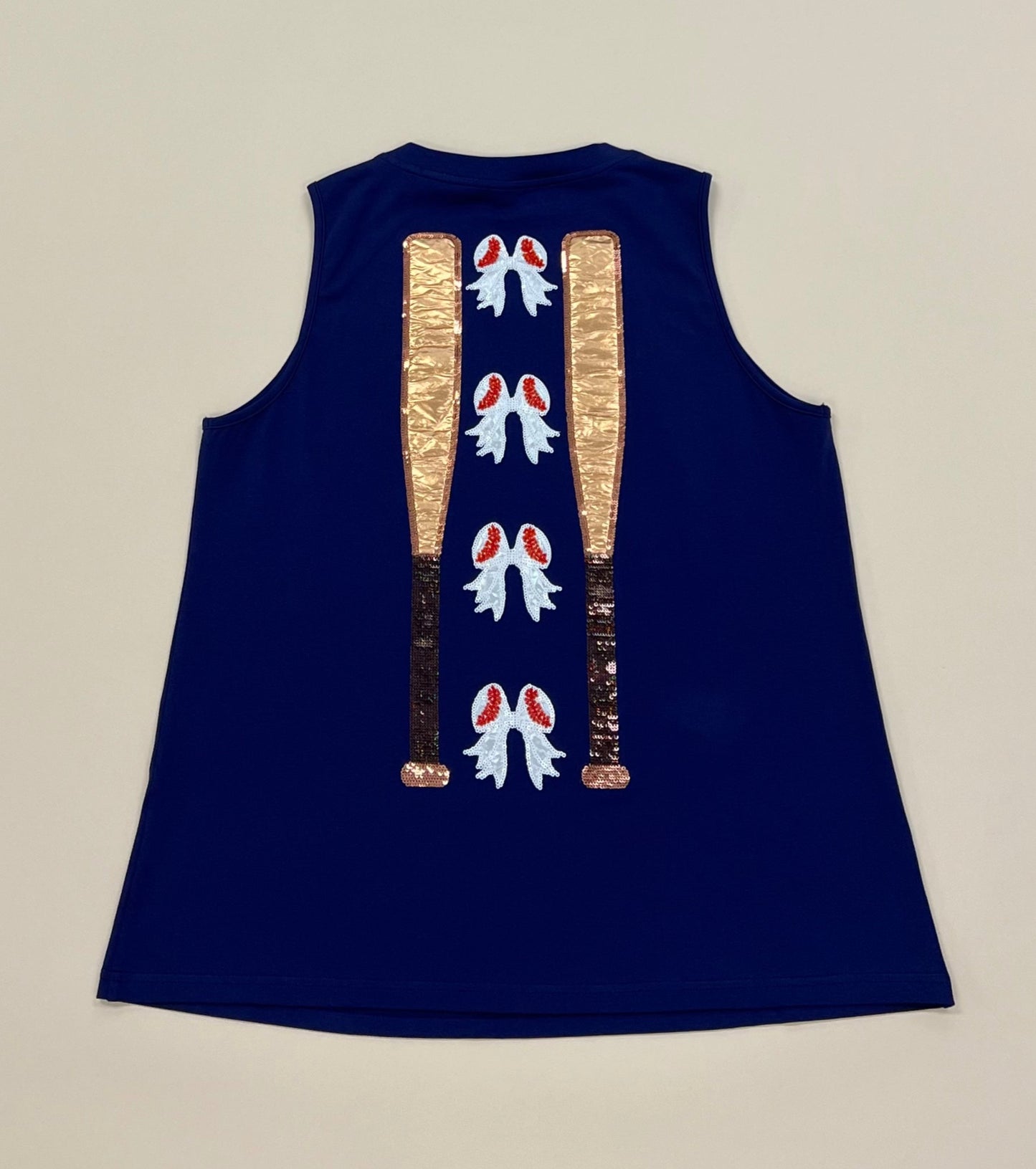Play Ball with Bows and Bats | Women's Sequin Design Tank (Navy)