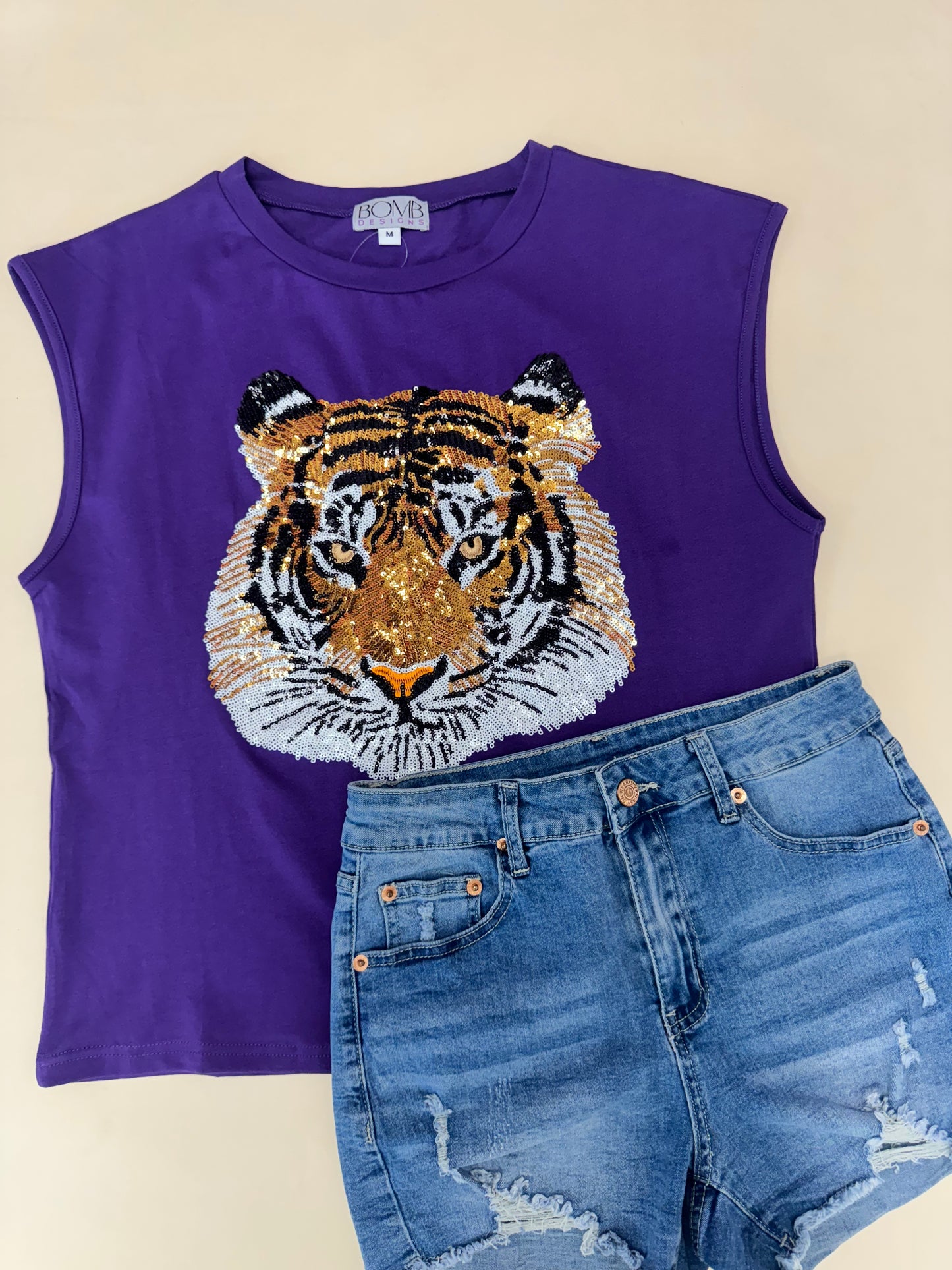 Geauxlden Tank | Women's Sequin Design Tank (Purple)