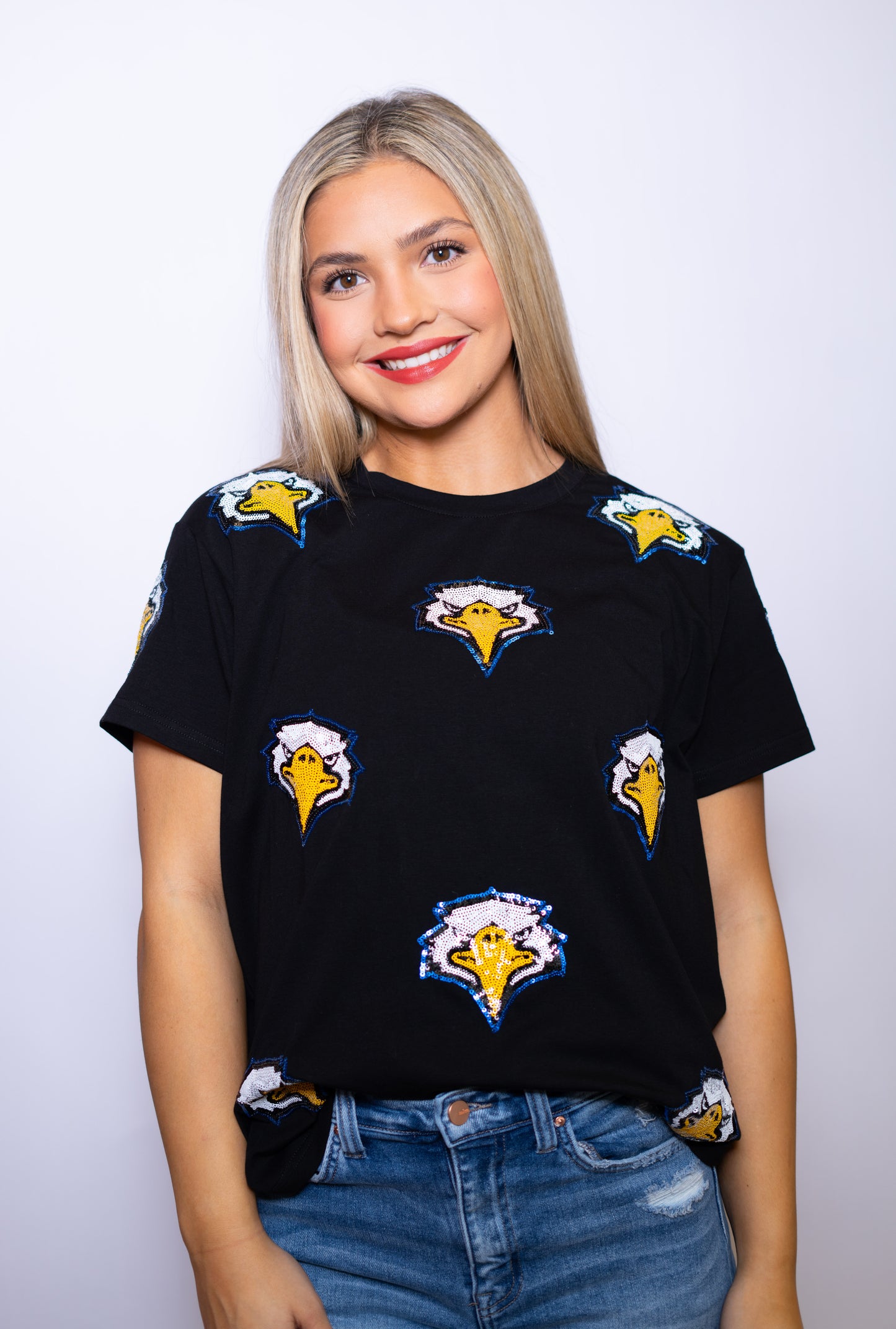 Scattered Live Oak Eagles | Women's Sequin Design Tee (Black)