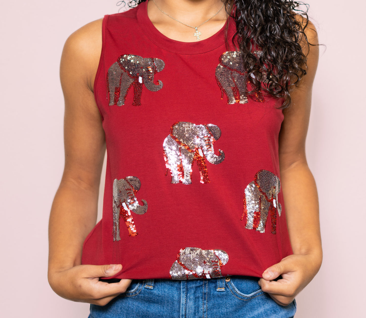 **PRE-ORDER ONLY** Scattered Elephant Tusks | Women's Sequin Design Tank (Crimson)