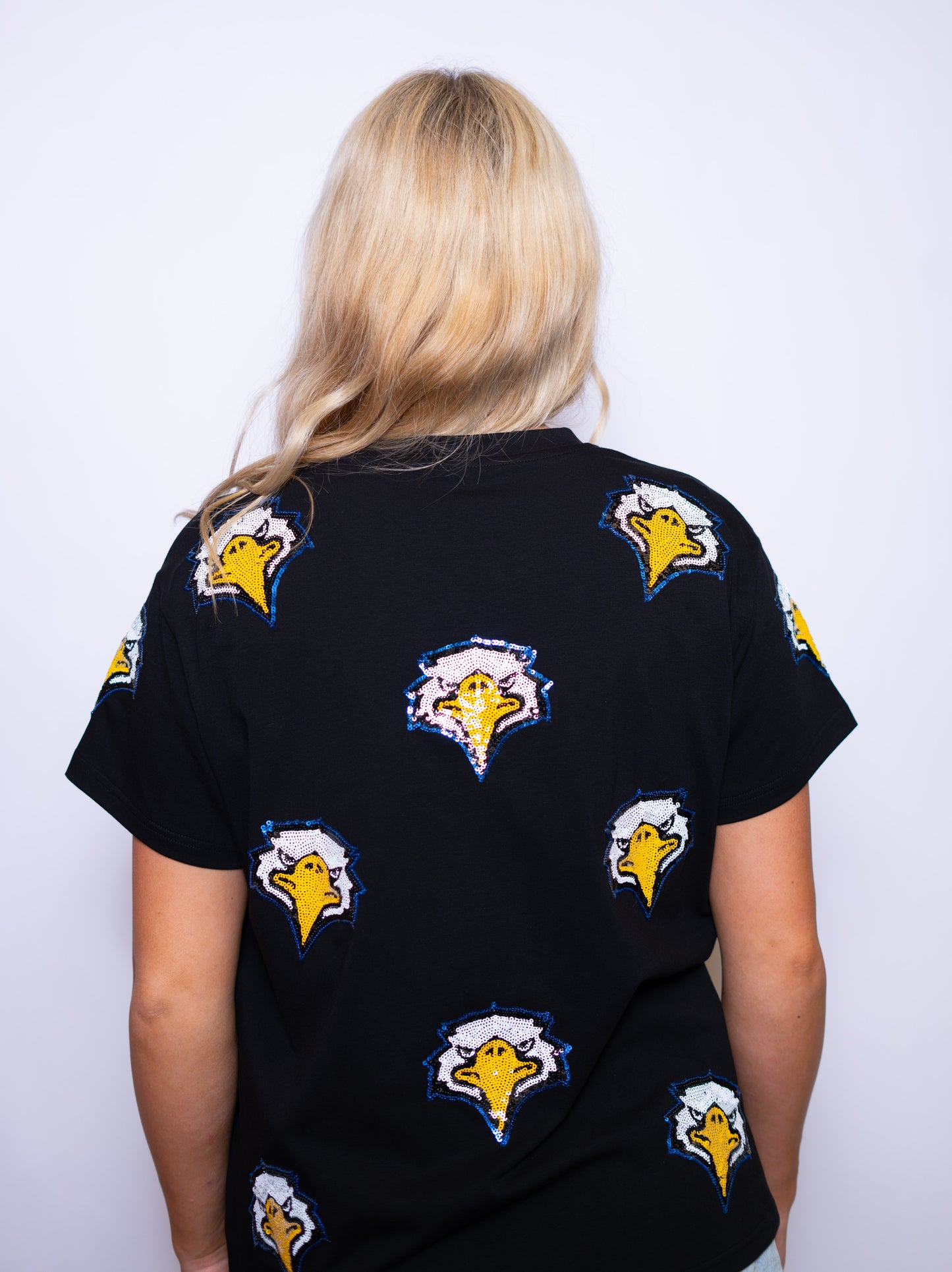 Scattered Live Oak Eagles | Women's Sequin Design Tee (Black)