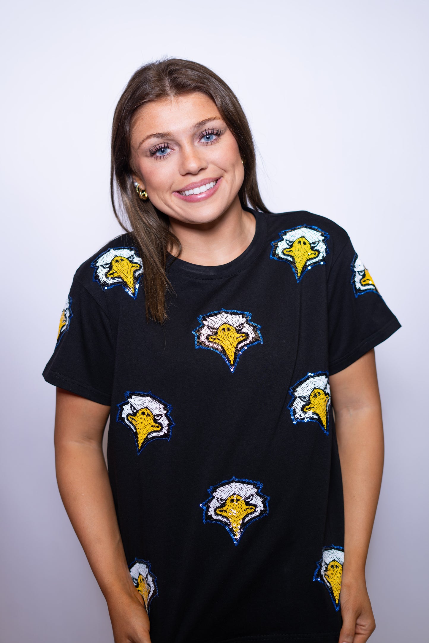 Scattered Live Oak Eagles | Women's Sequin Design Tee (Black)