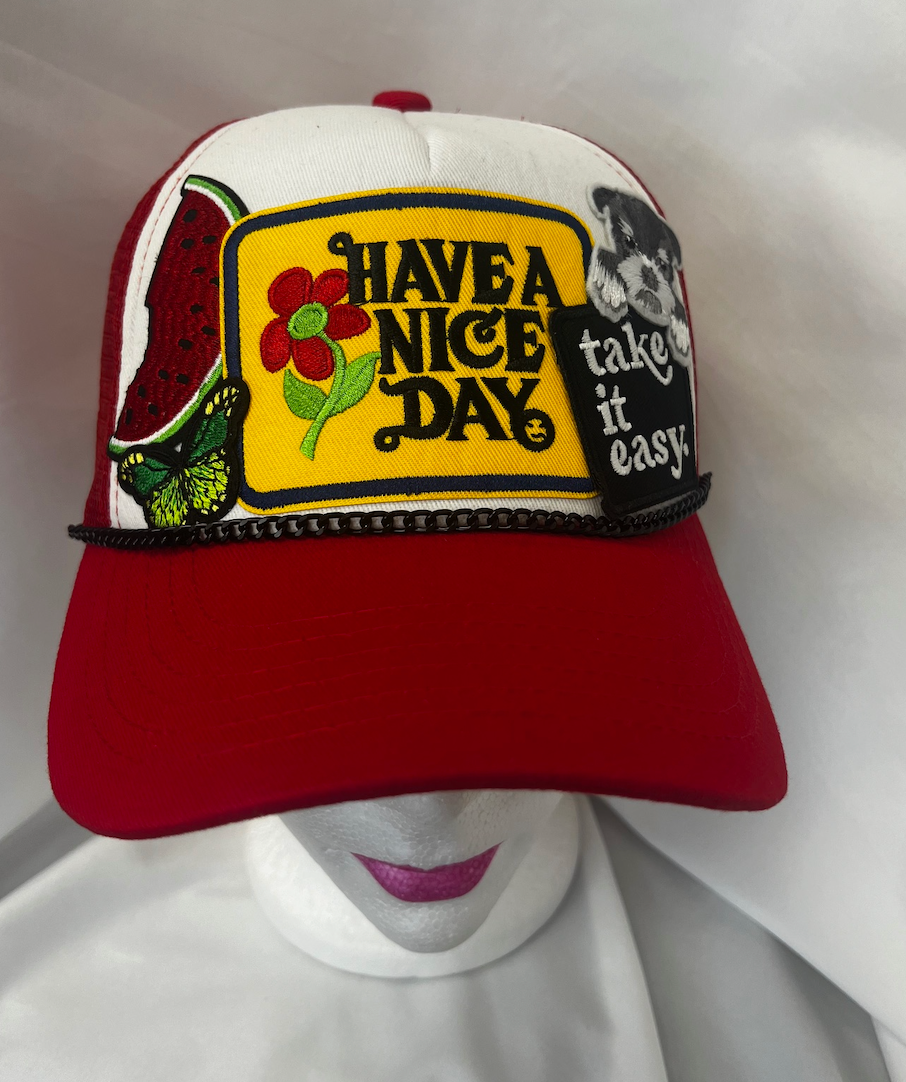 HAVE A NICE DAY | Custom Trucker Hat (red/white)