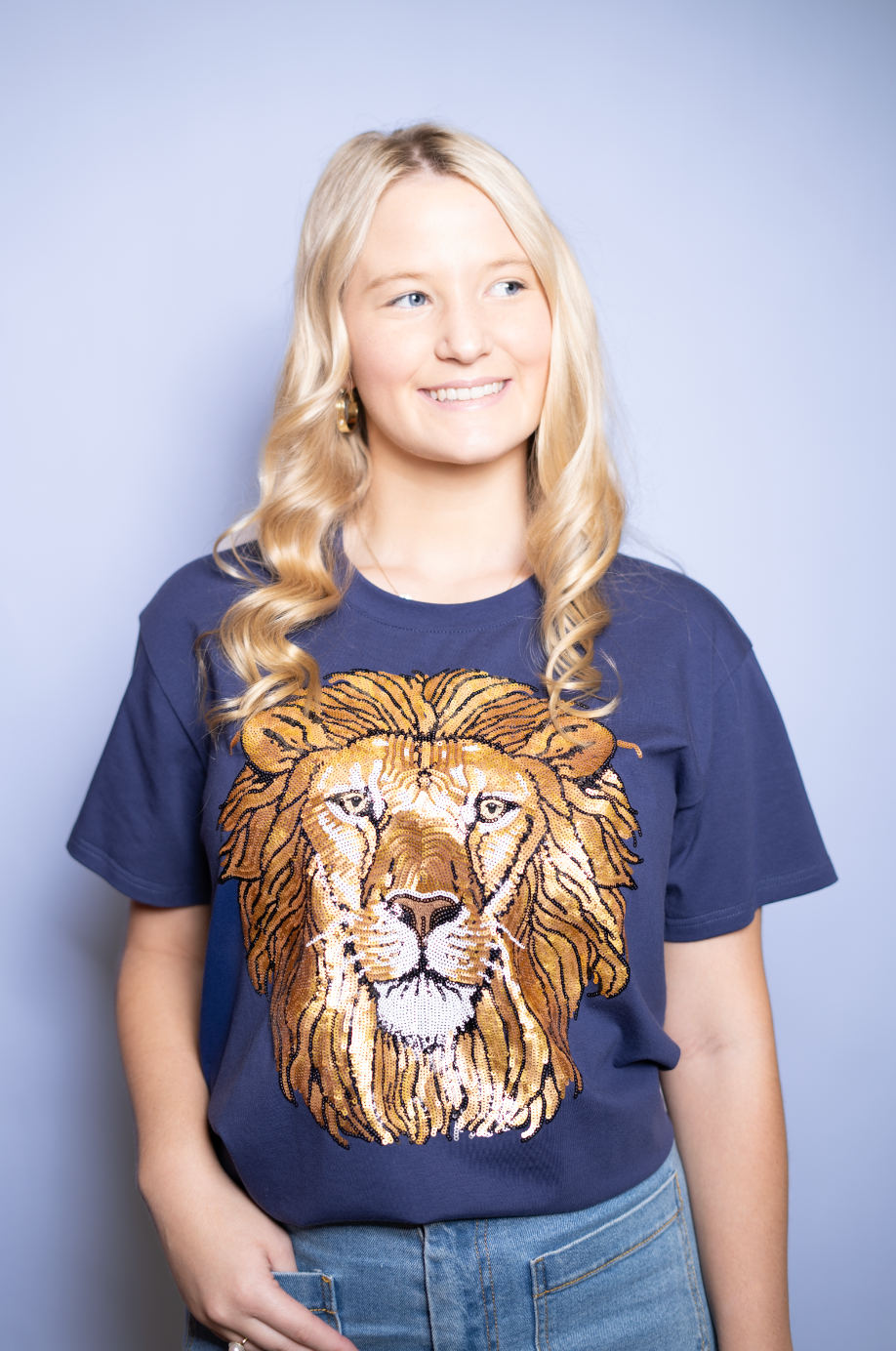 Lion Roar | Women's Sequin Design Tee (Navy)