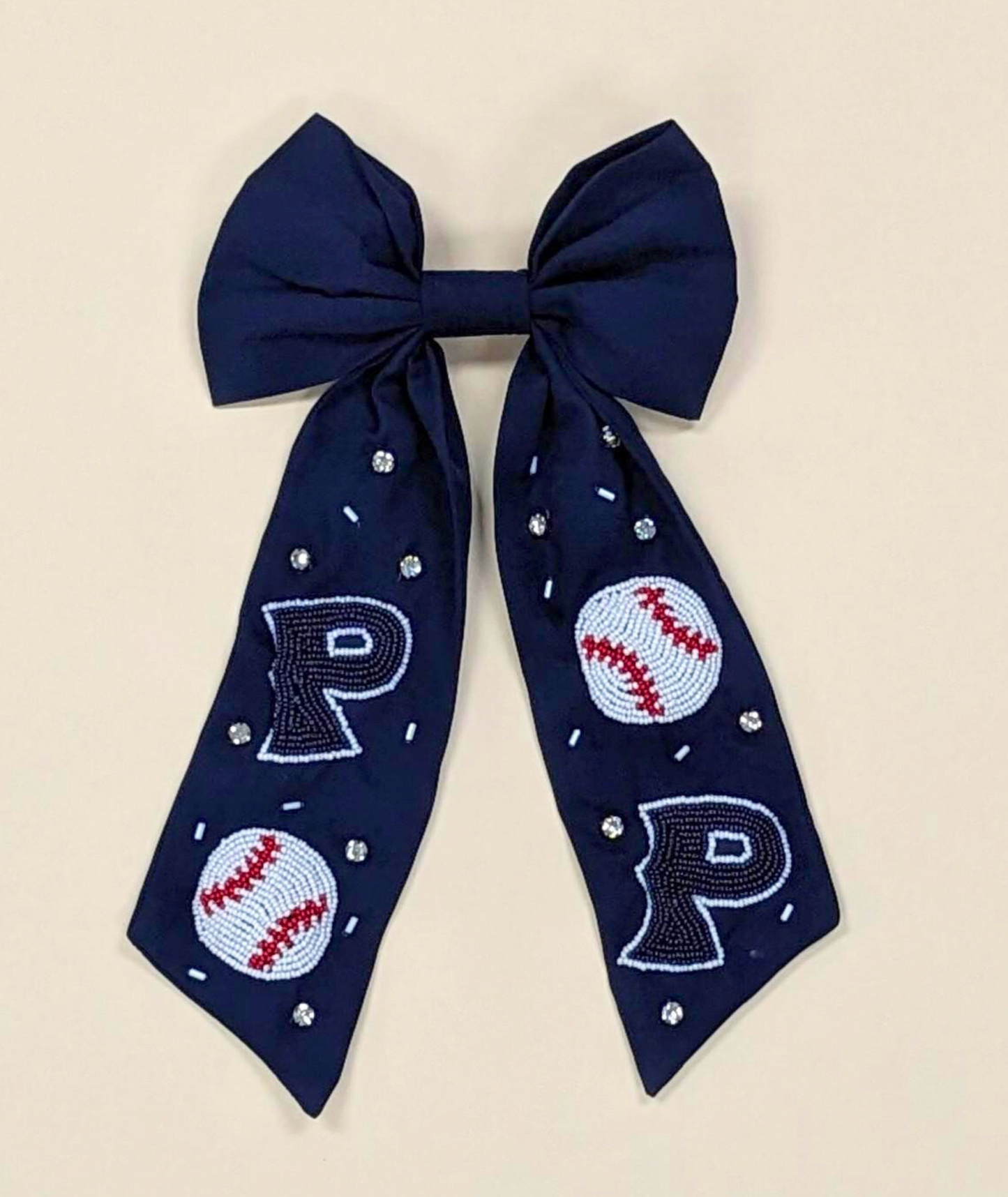 Pelicans Baseball | Beaded Hair Bow (Navy)