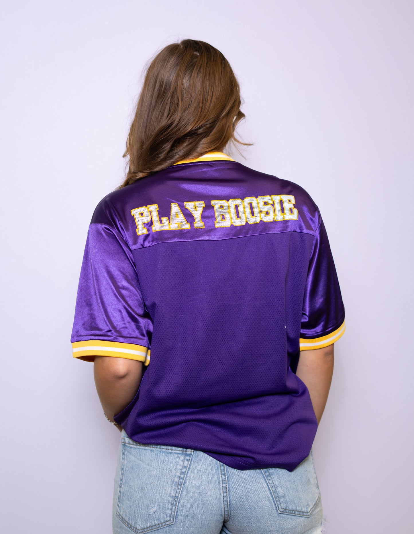 Wholesale | Set It Off | Women's Sequin Design Football Jersey (Purple)