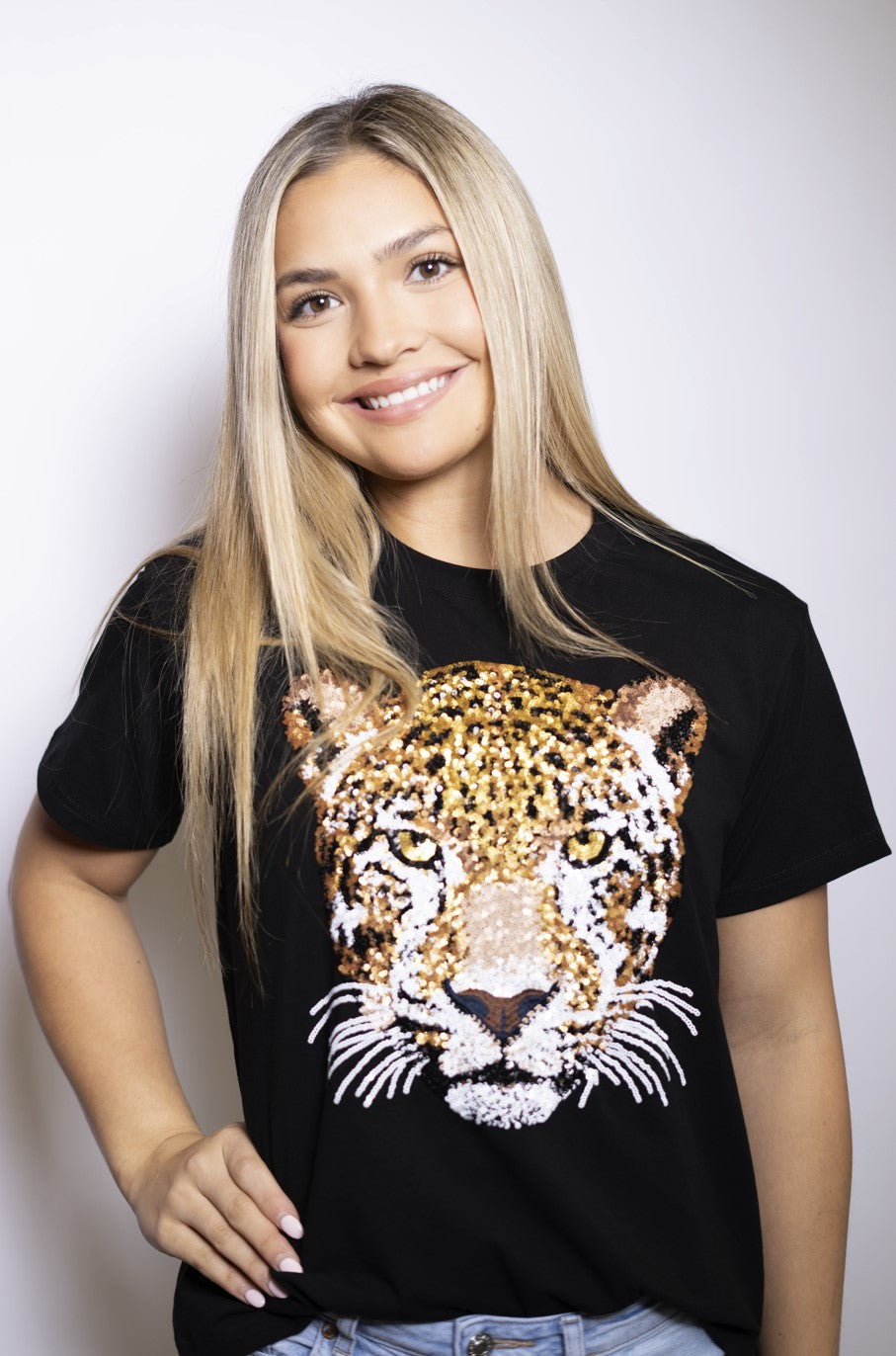 Jaguar Tee | Women's Sequin Design Tee (Black)