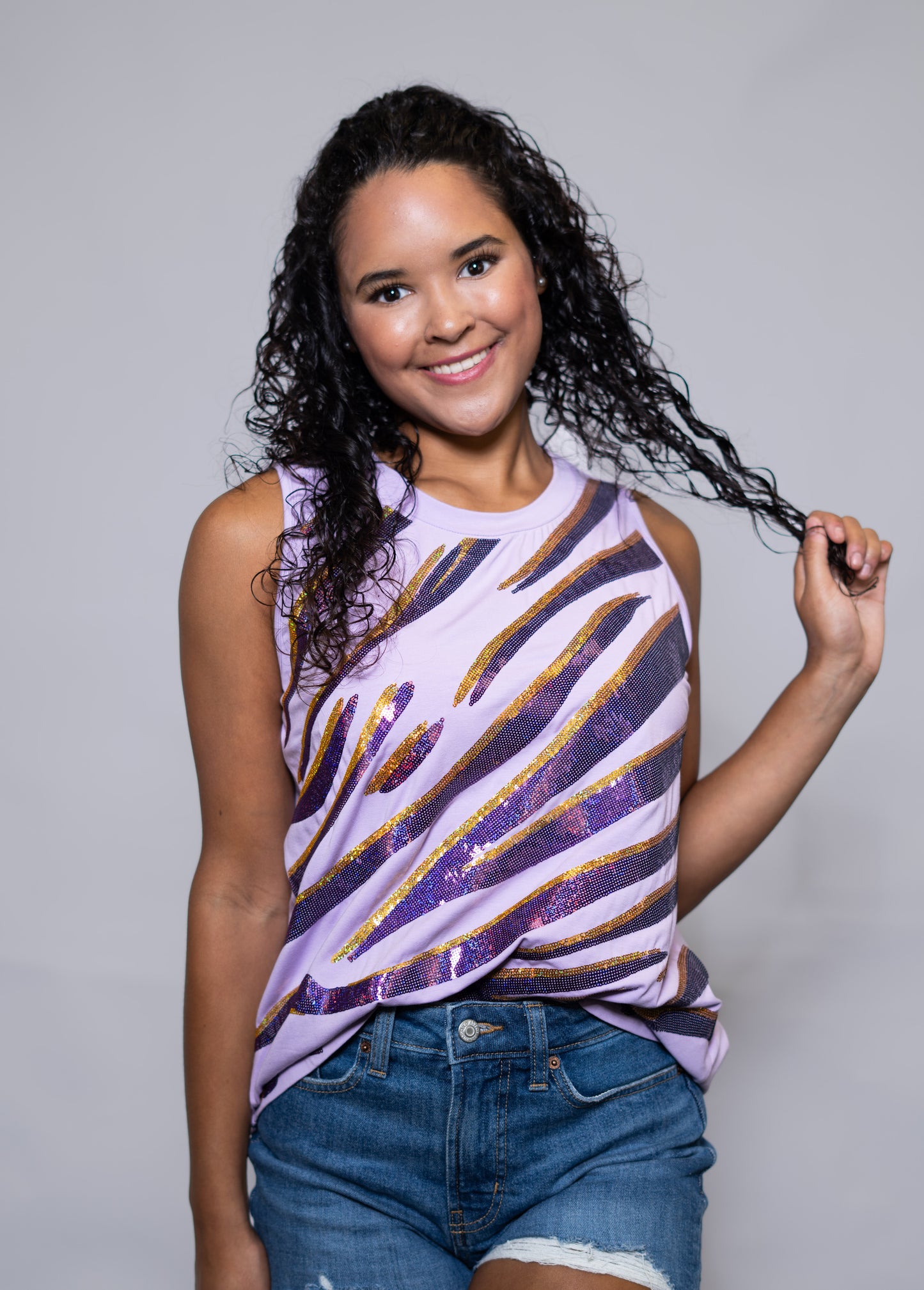 Wholesale | Tiger Stripe Purple & Gold | Women's Sequin Design Tank (Lavender)