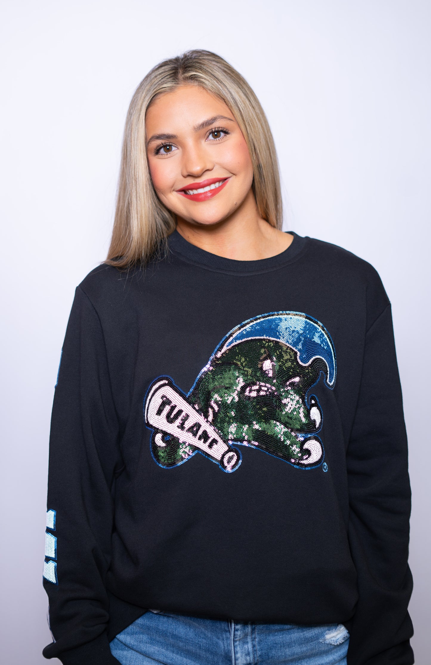 Tulane Green Wave | Women's Sequin Design Sweatshirt (Black)