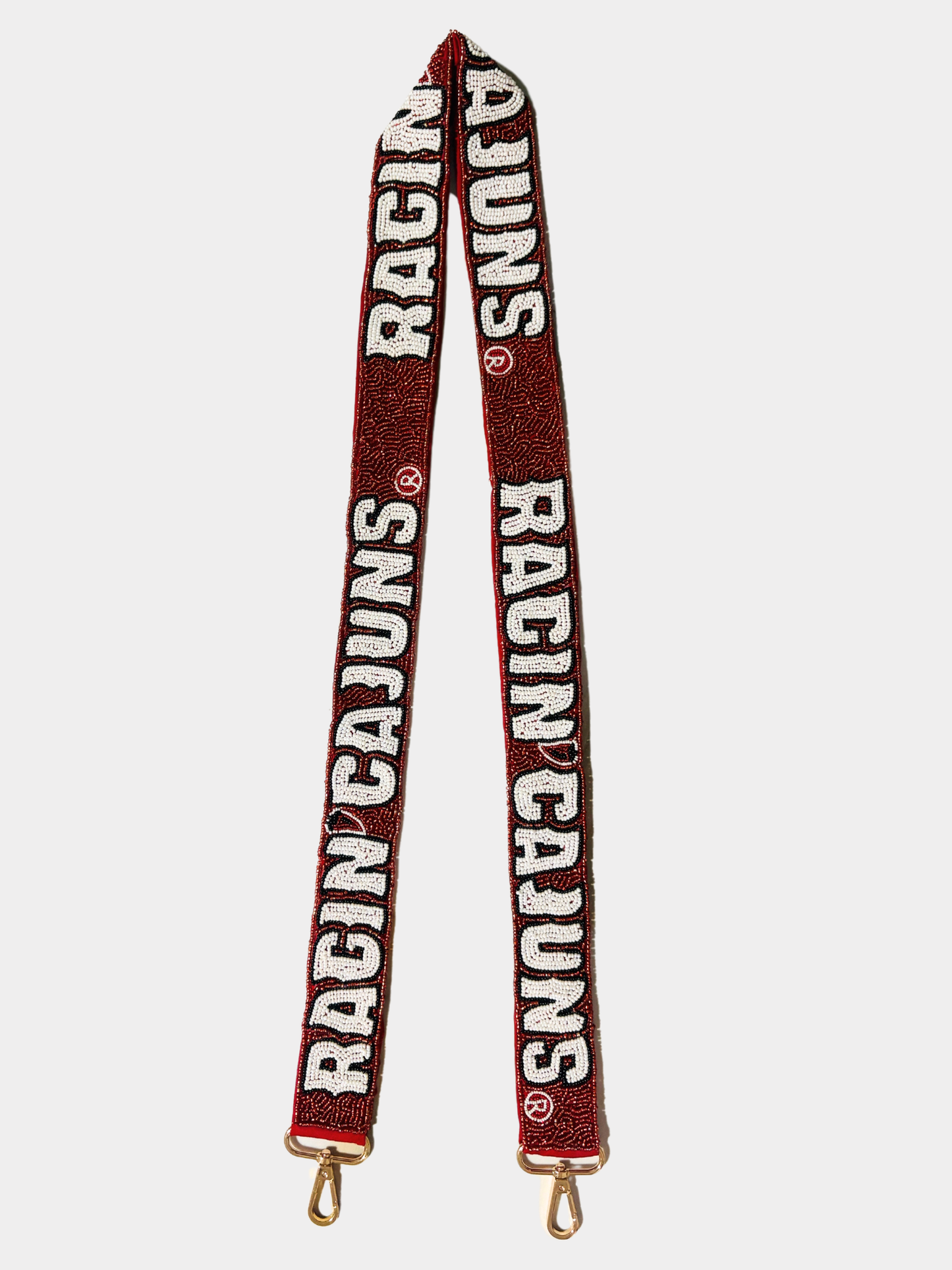 University of Louisiana Lafayette Ragin Cajuns (Licensed) | Custom Beaded Purse Strap (Red)
