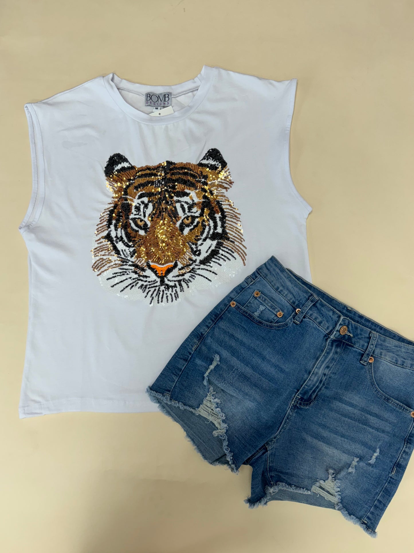 Geauxlden Tank | Women's Sequin Design Tank (White)