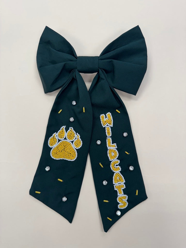 Wildcats | Beaded Hair Bow (Green)