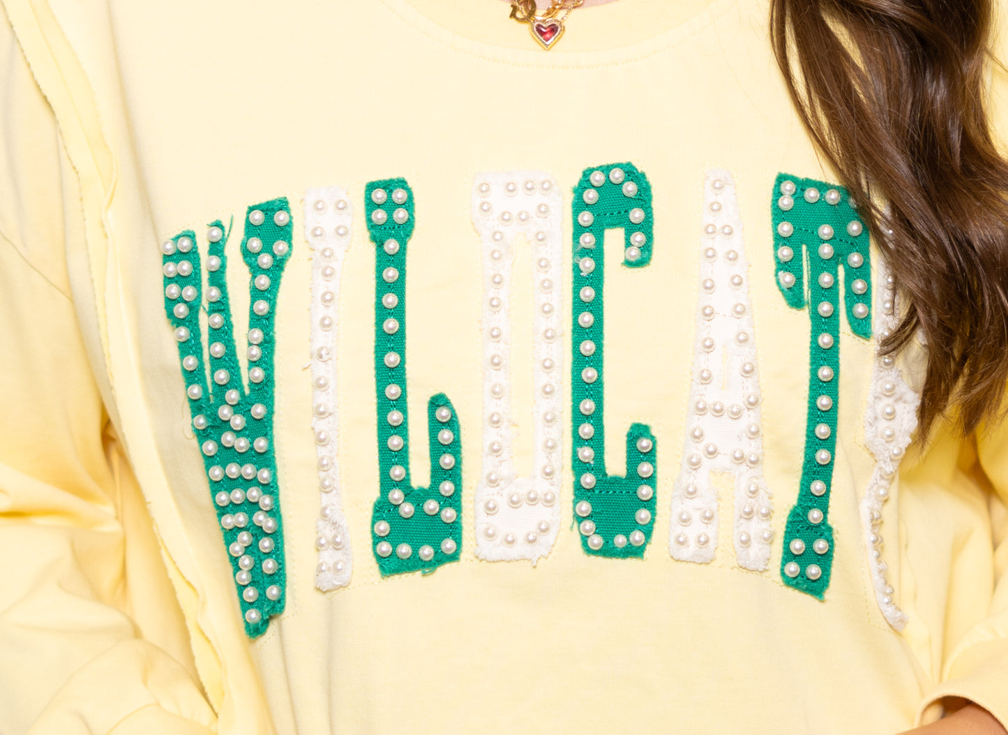 Wildcats | Women's Distressed Embroidery Pullover (Butter Yellow)