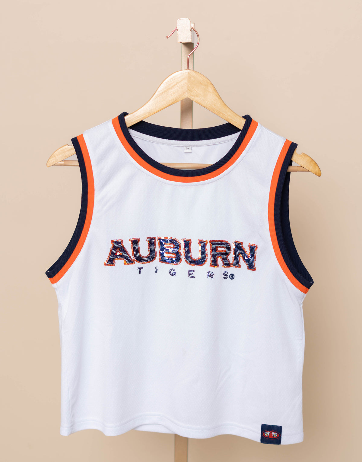 **PRE-ORDER ONLY** Wholesale | Auburn (Licensed) | Sequin Design Crop Jersey Tank (White)