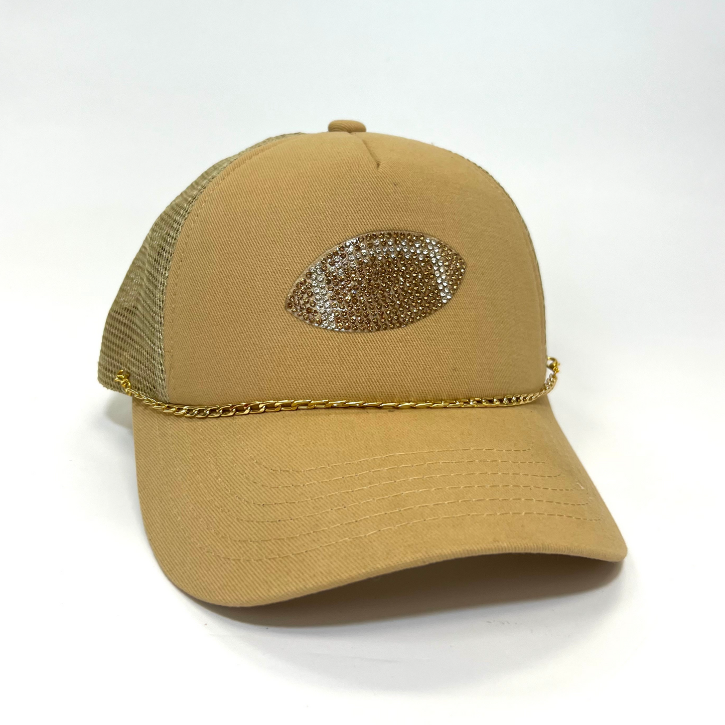 Rhinestone Football | Custom Trucker Hat (Khaki)