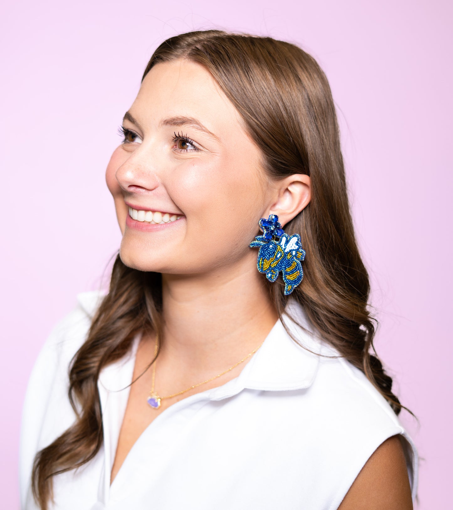 Hornets | Custom Beaded & Jeweled Earrings (Blue/Gold)