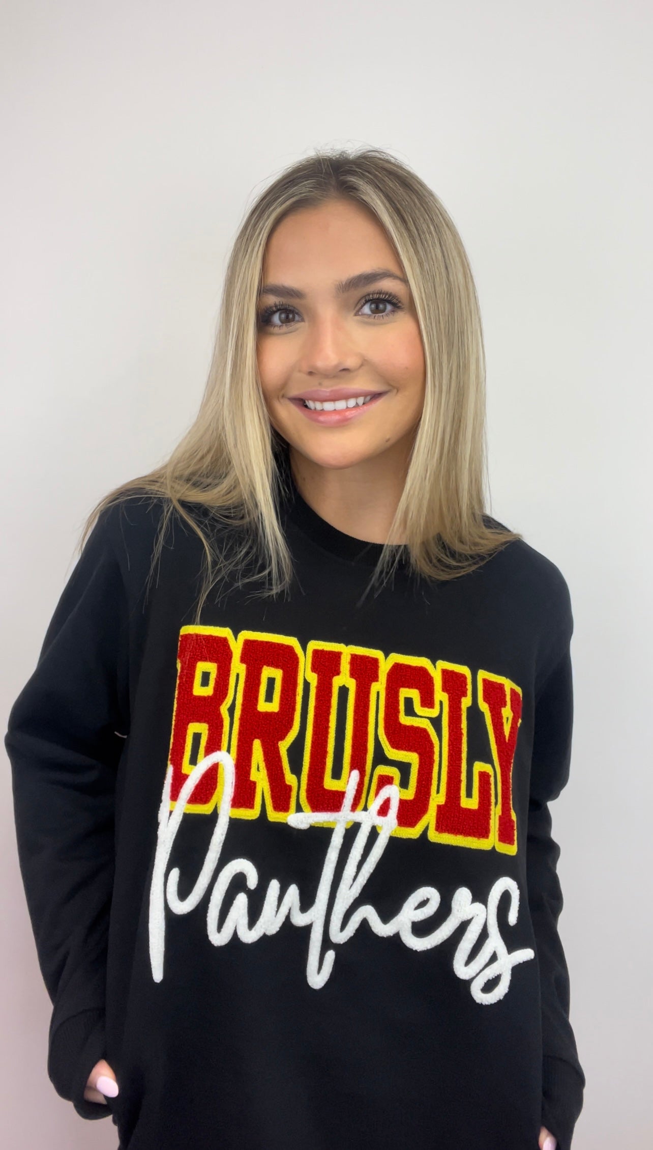 Brusly Panthers | Women's Chenille Embroidery Sweatshirt (Black)