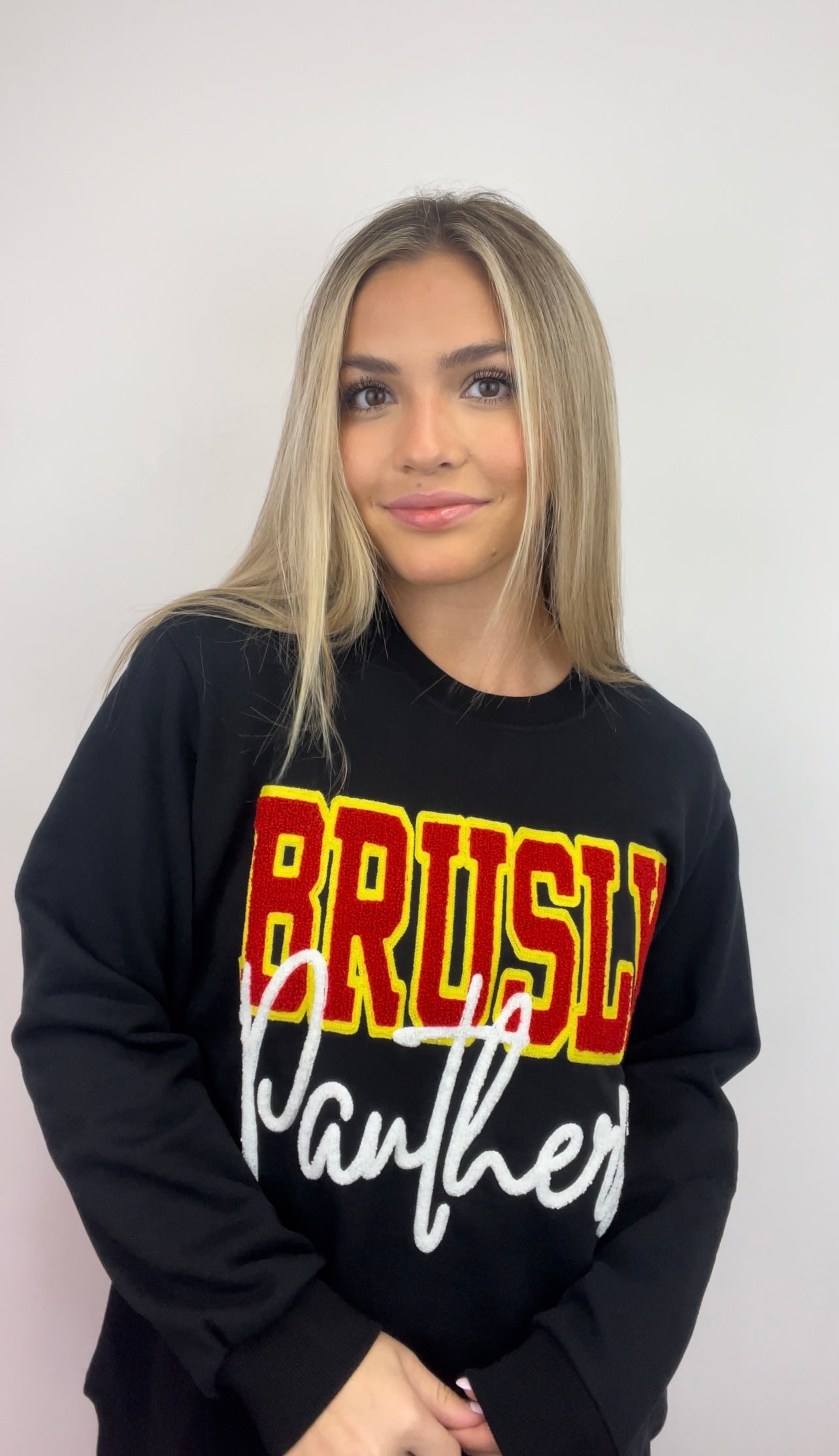 Brusly Panthers | Women's Chenille Embroidery Sweatshirt (Black)