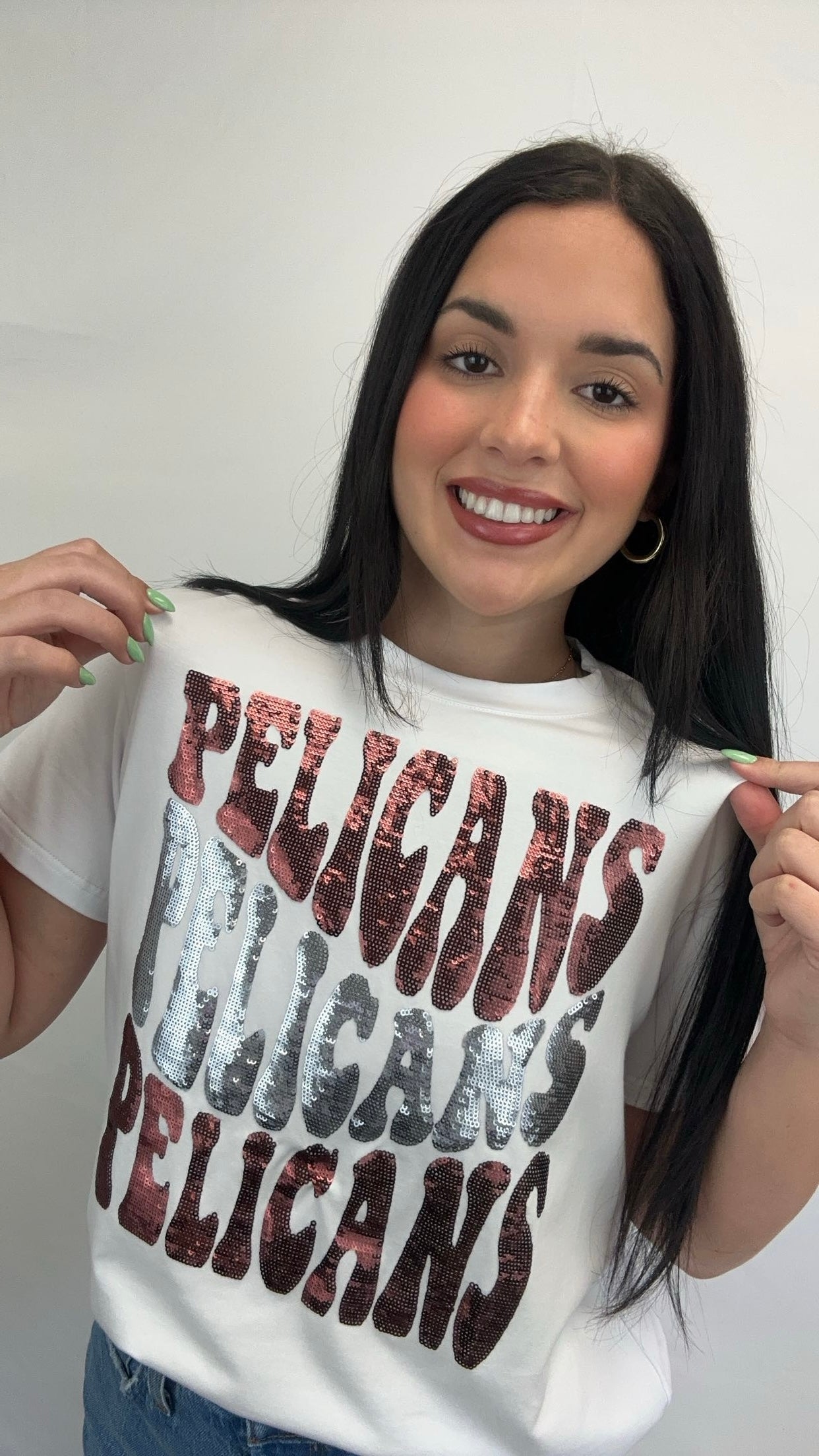 Groovy Pelicans | Women's Sequin Design Tee (White)