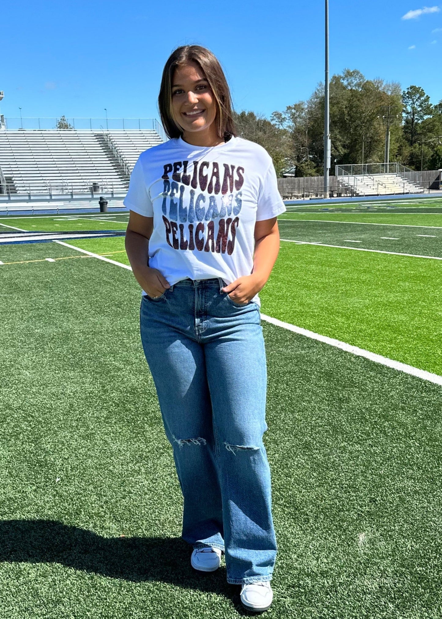 Groovy Pelicans | Women's Sequin Design Tee (White)