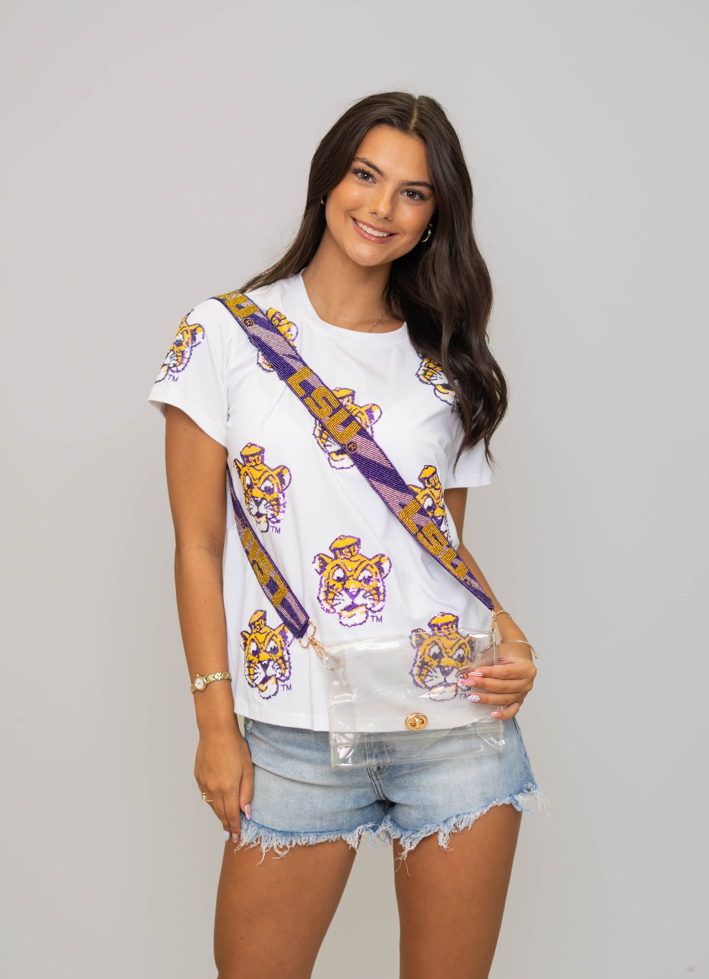 LSU Tiger Striped (Licensed) | Custom Beaded Purse Strap (Lavender & Purple Tiger Stripe)