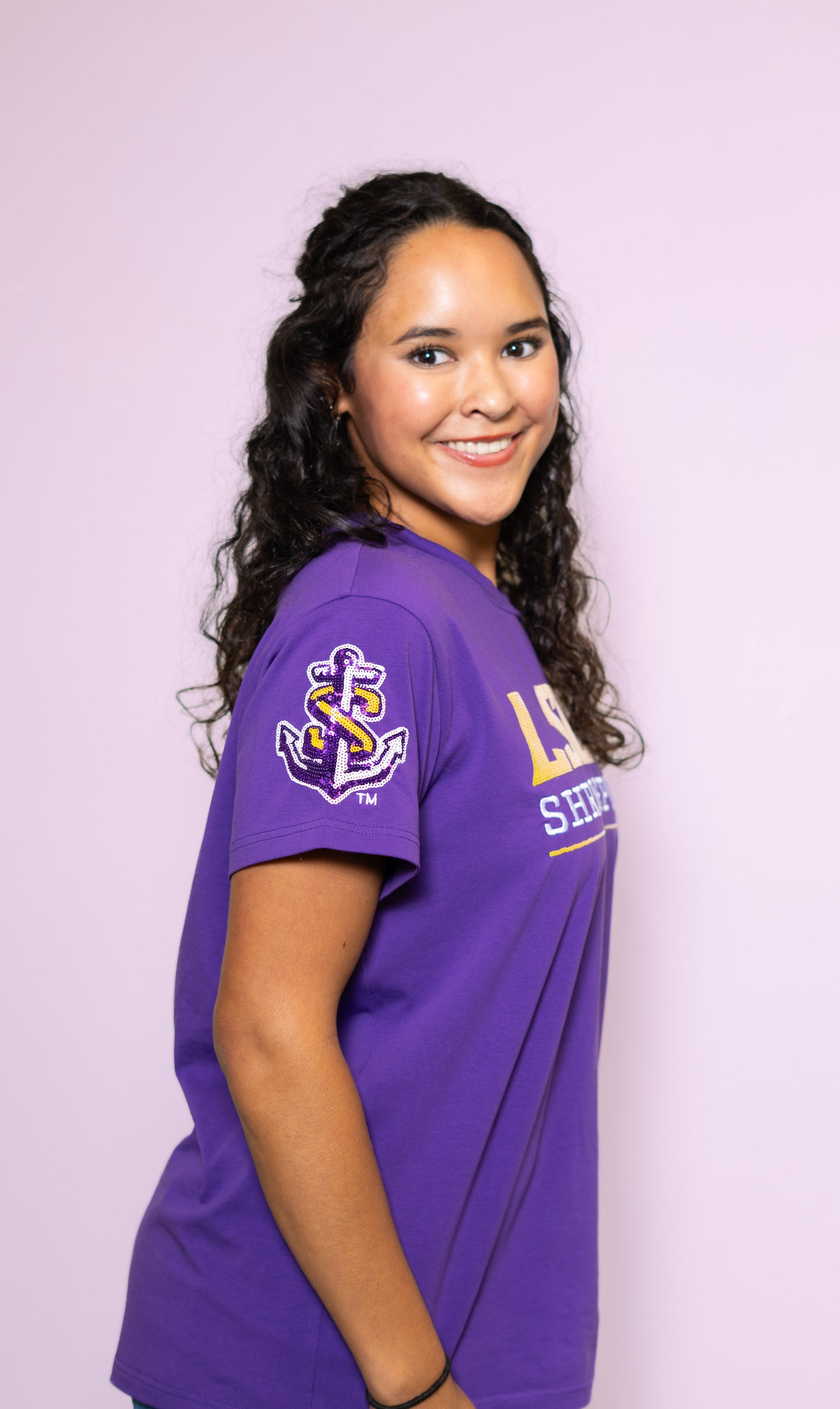 **PRE-ORDER ONLY** LSUS (Licensed) | Women's Sequin Design Tee (Purple)