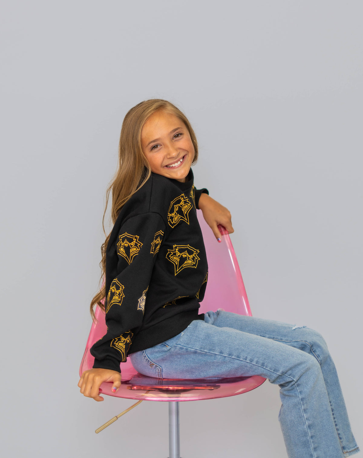 Live Oak Eagles | Youth Embroidered Metallic Outline Sweatshirt (Black)