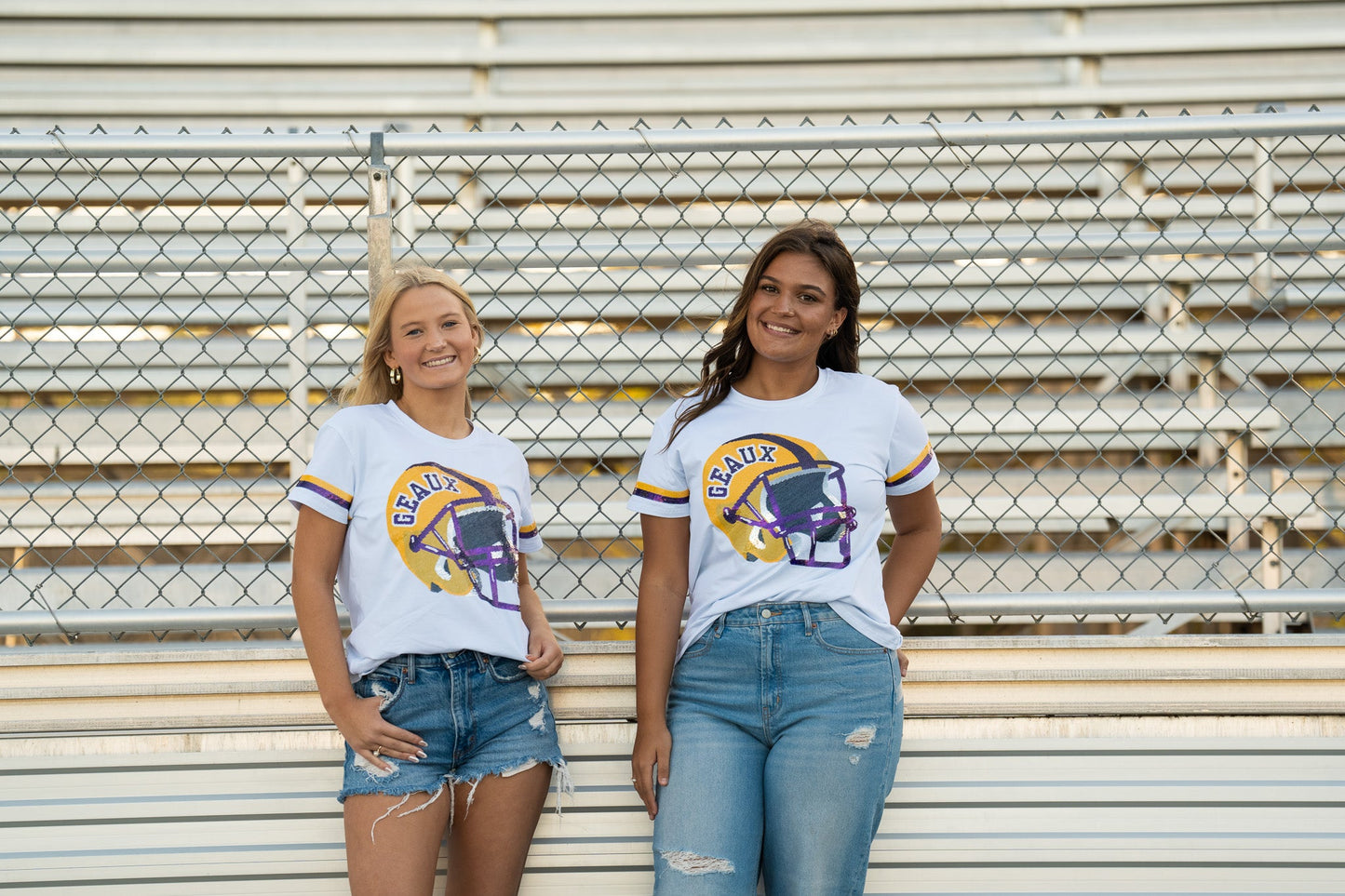 Geaux Helmet | Women's Sequin Design Tee (White)