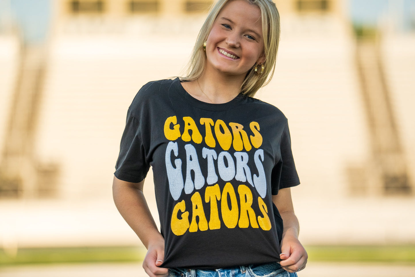 Groovy Gators | Women's Sequin Design Tee (Black)