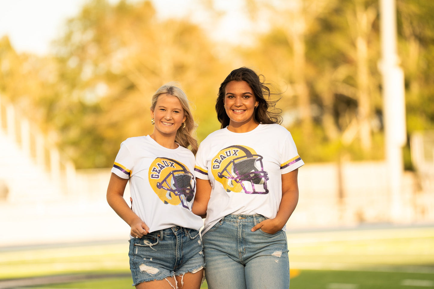 Geaux Helmet | Women's Sequin Design Tee (White)