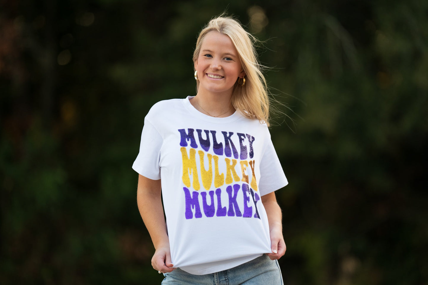 Groovy Mulkey | Women's Sequin Design Tee (White)