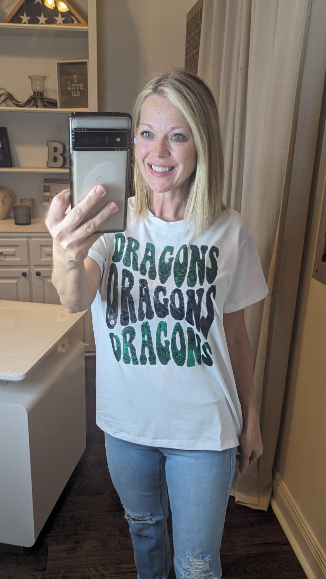 Groovy Dragons | Women's Sequin Design Tee (White)