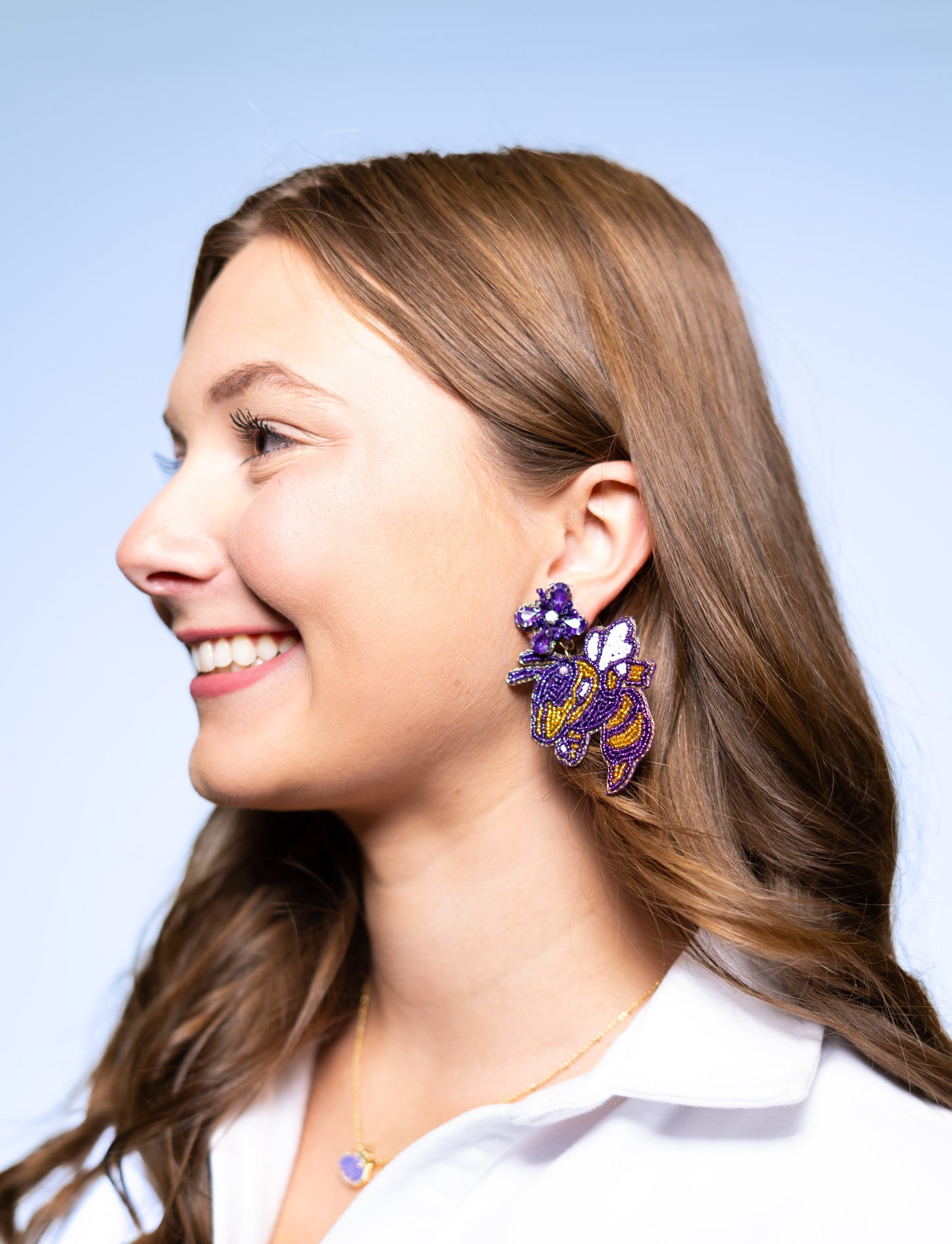Yellow Jackets | Custom Beaded & Jeweled Earrings (Purple/Gold)