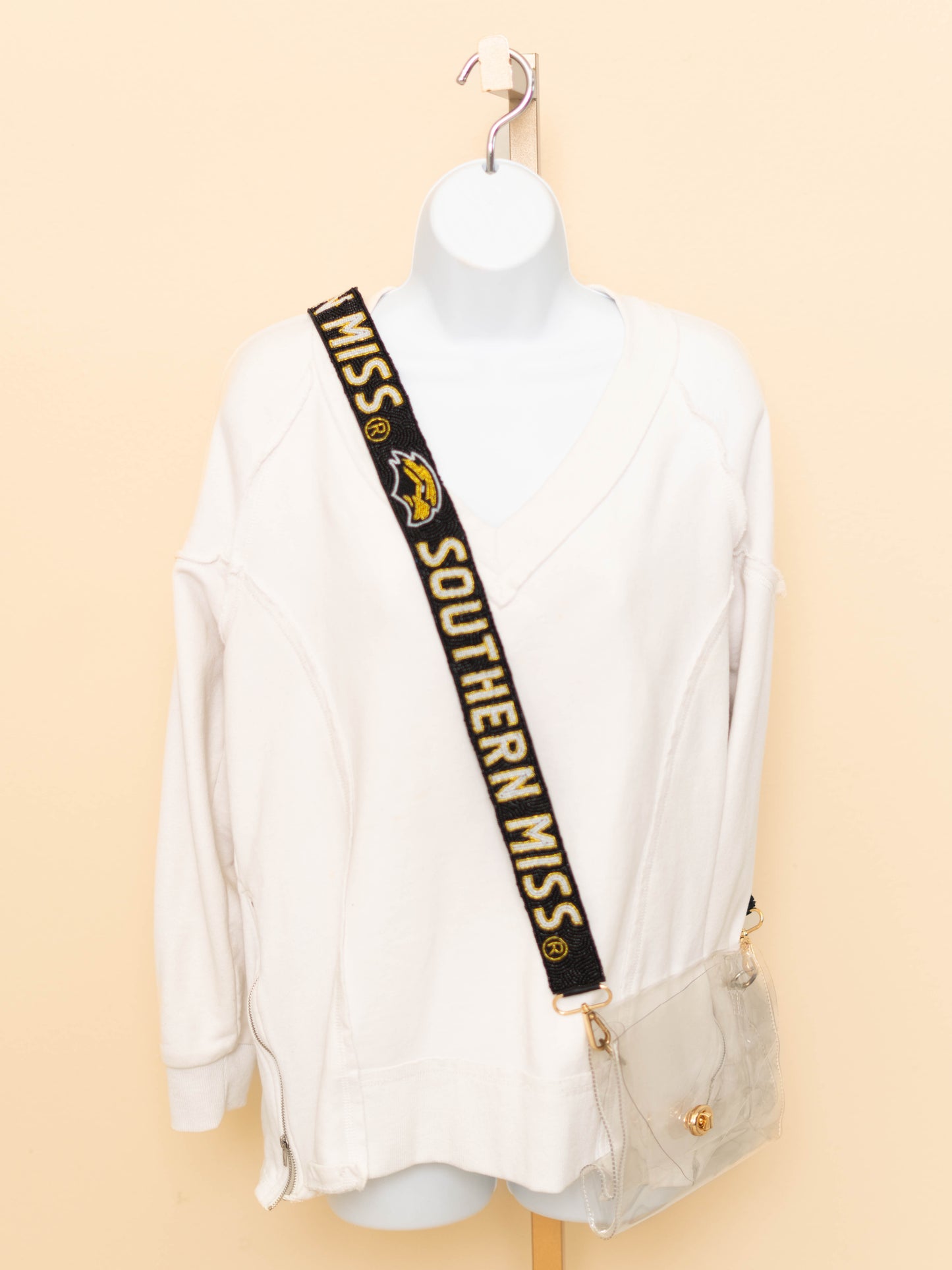 **PRE-ORDER ONLY** Wholesale | Southern Miss (Licensed) | Custom Beaded Purse Strap (Black)