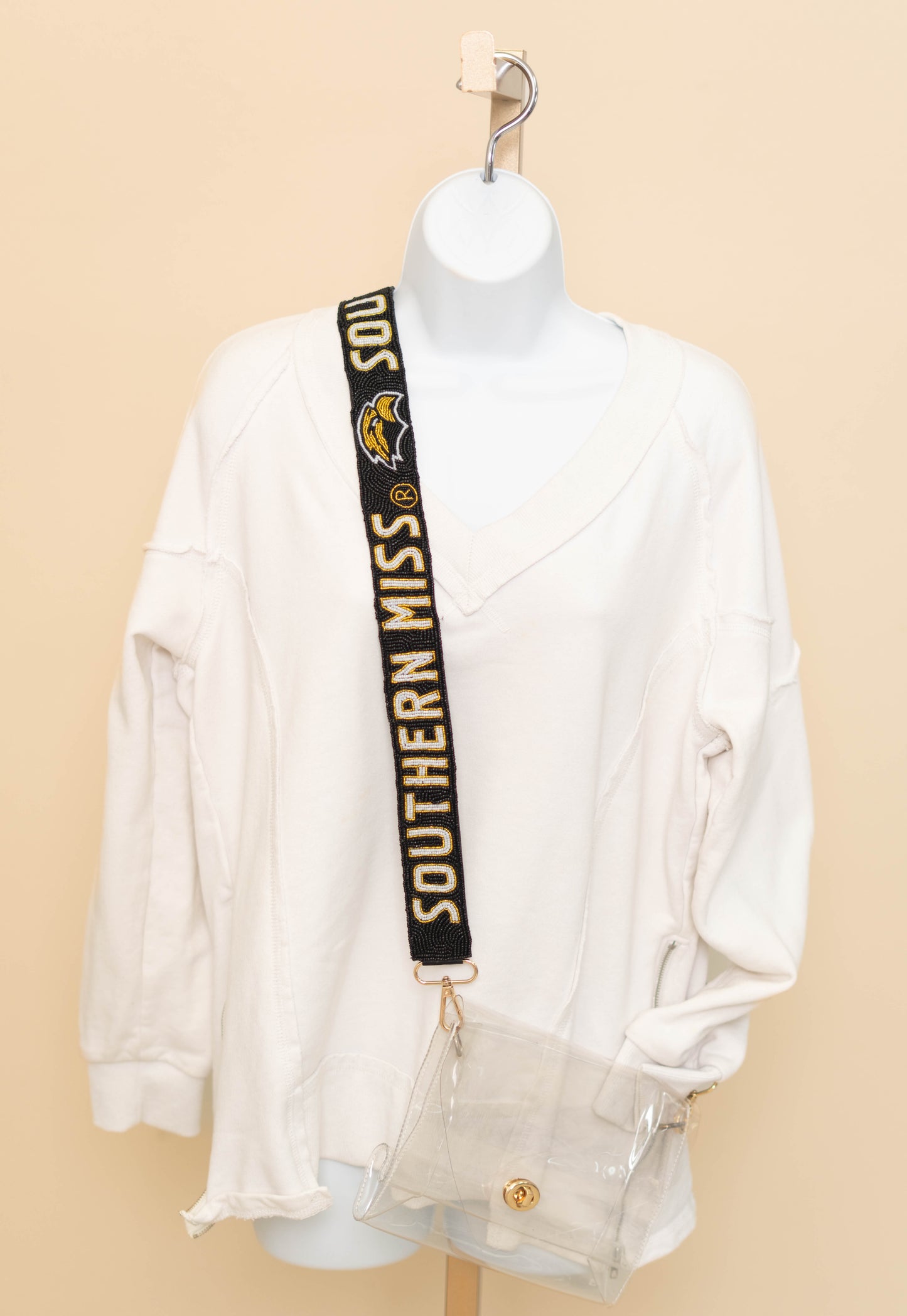 **PRE-ORDER ONLY** Wholesale | Southern Miss (Licensed) | Custom Beaded Purse Strap (Black)