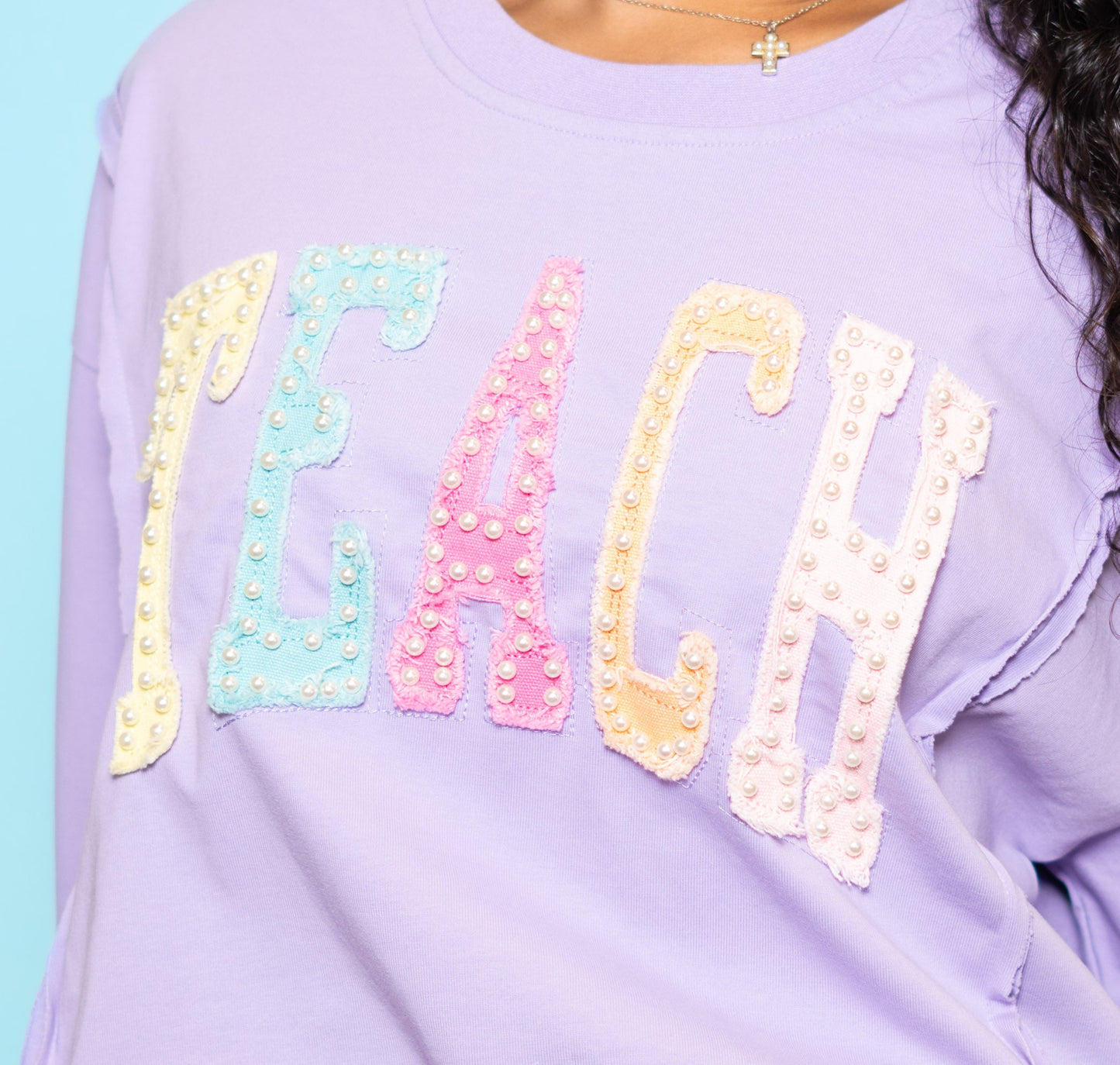 **PRE-ORDER** TEACH | Women's Distressed Embroidery Pullover (Lavender)