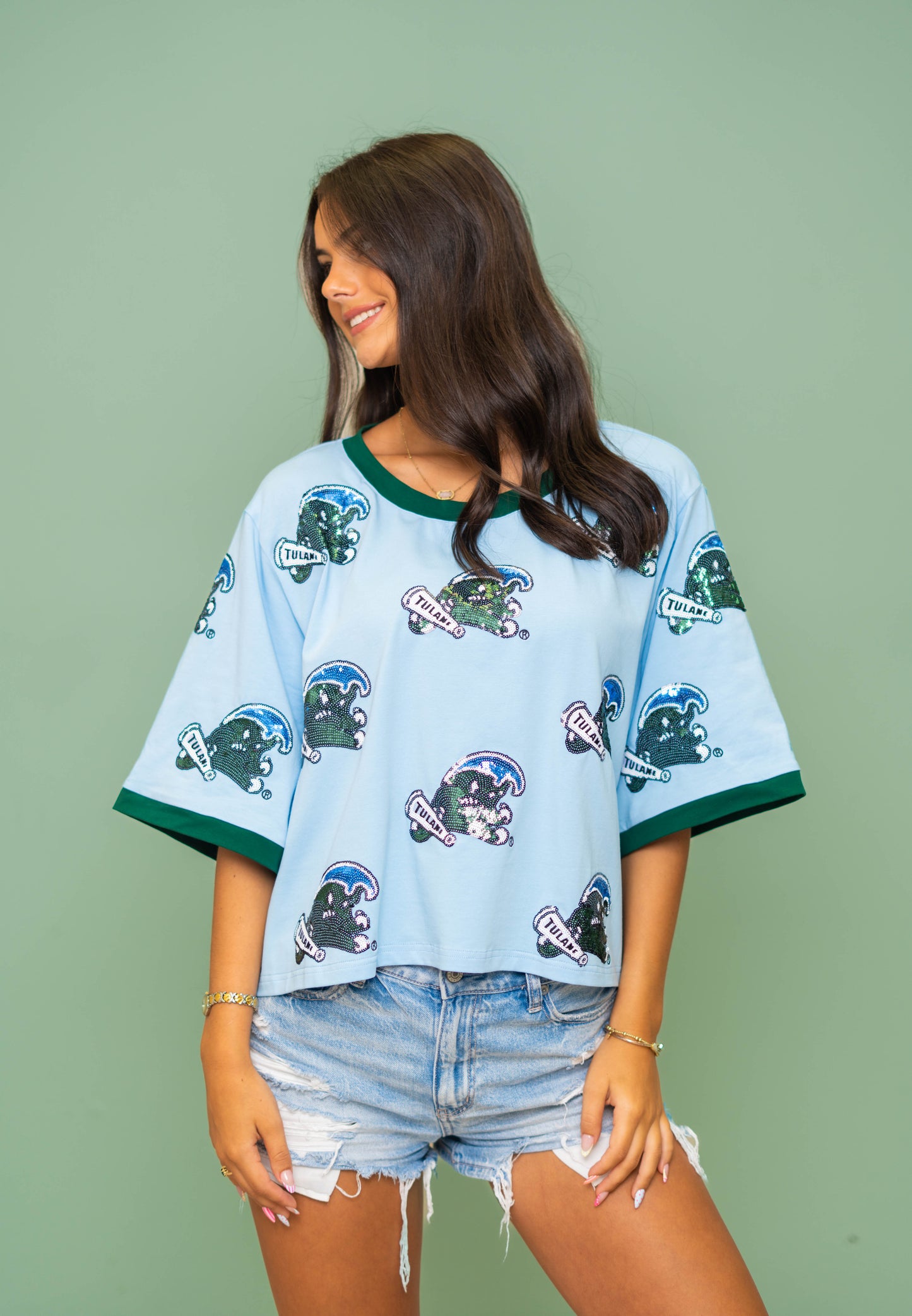 Wholesale | TULANE (Licensed) | Women's Oversized Scattered Crop (Blue)