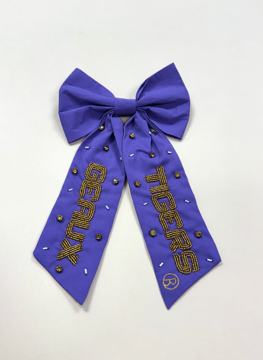 LSU Geaux Tigers (Licensed) | Beaded Hair Bow (Lavender)