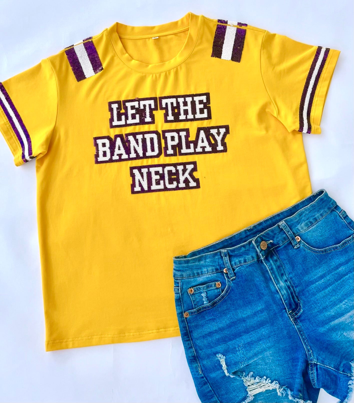 STTDB Let the Band Play Neck | Women's Sequin Jersey Tee (Yellow)