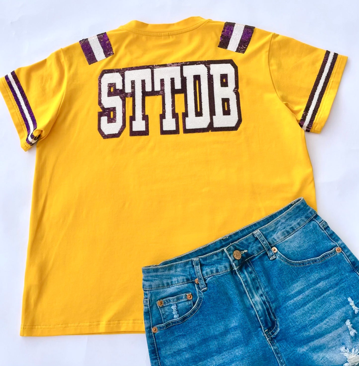 STTDB Let the Band Play Neck | Women's Sequin Jersey Tee (Yellow)