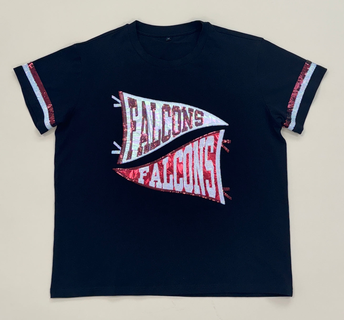 **PRE-ORDER ONLY** Falcons Pennant | Women's Sequin Design Tee (Black)