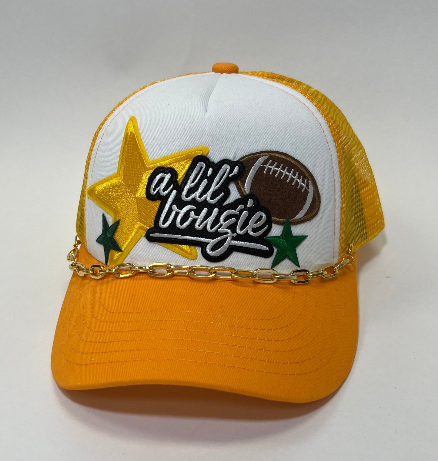 A Lil Bougie Football | Custom Trucker Hat (Green/Yellow)