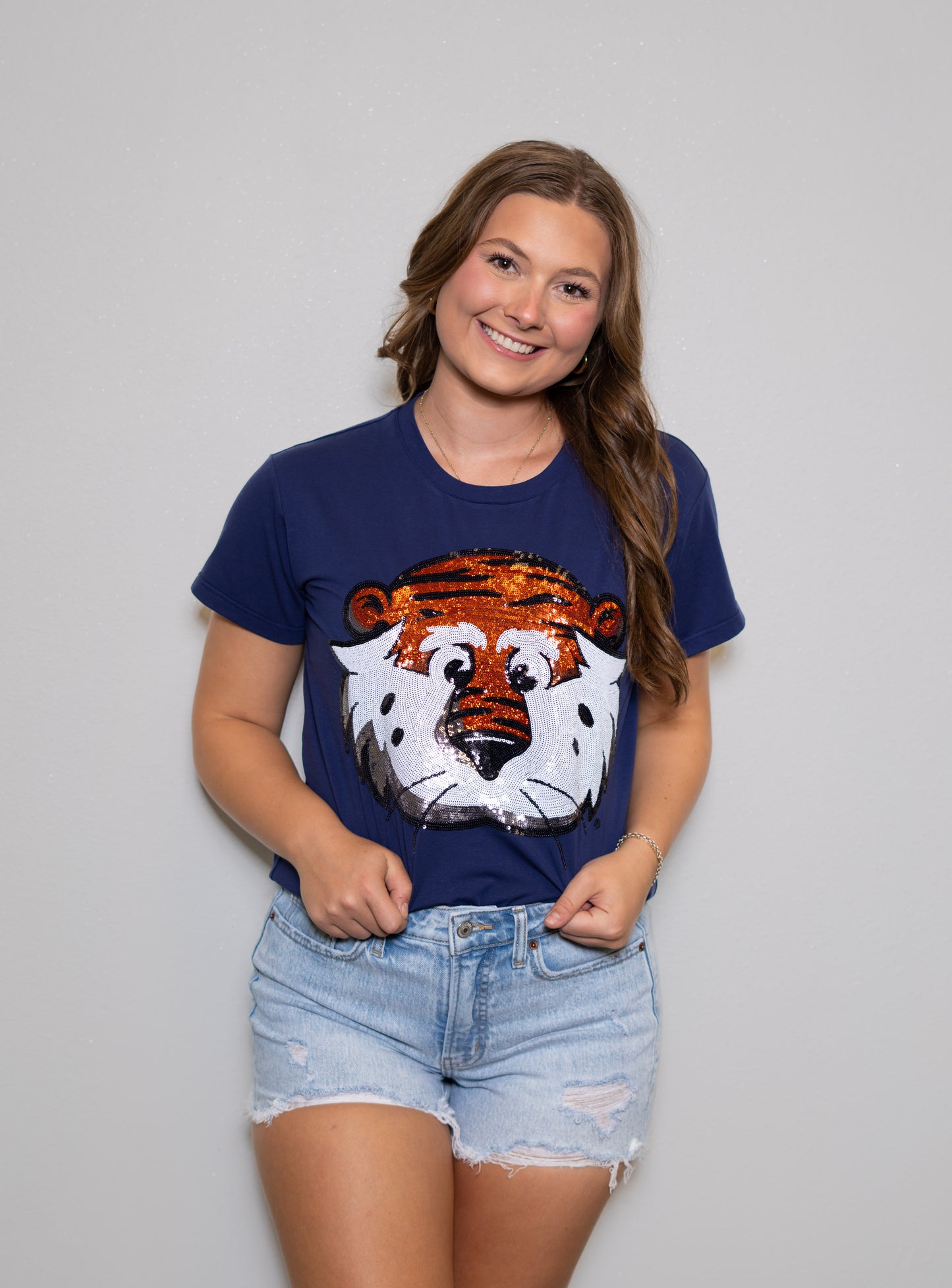 Auburn University (Licensed) Aubie | Women's Sequin Design Tee (Navy)