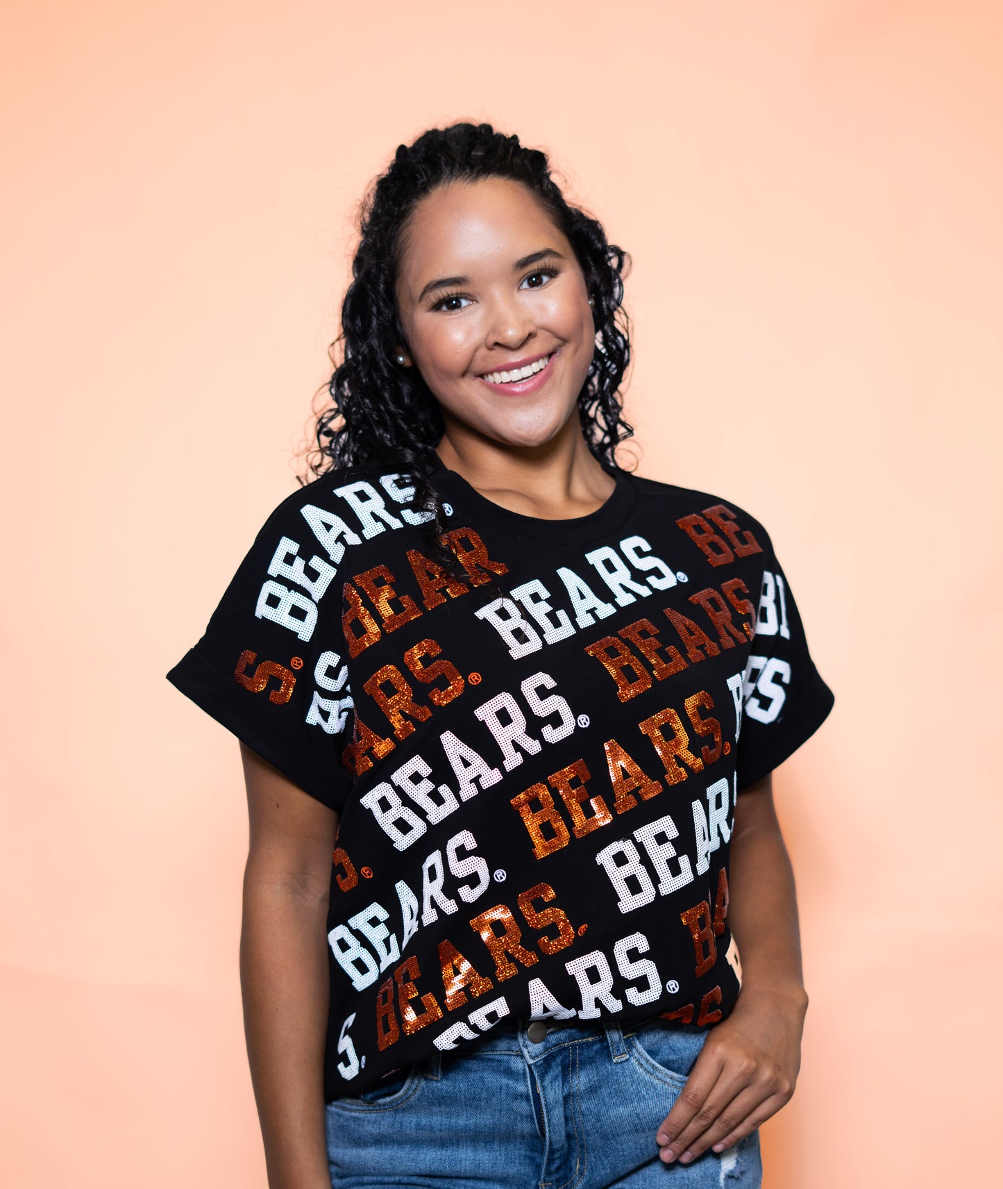 **PRE-ORDER ONLY** Mercer Bears (LICENSED) Varsity Block | Women's Cuff Sleeve Tee (Black)