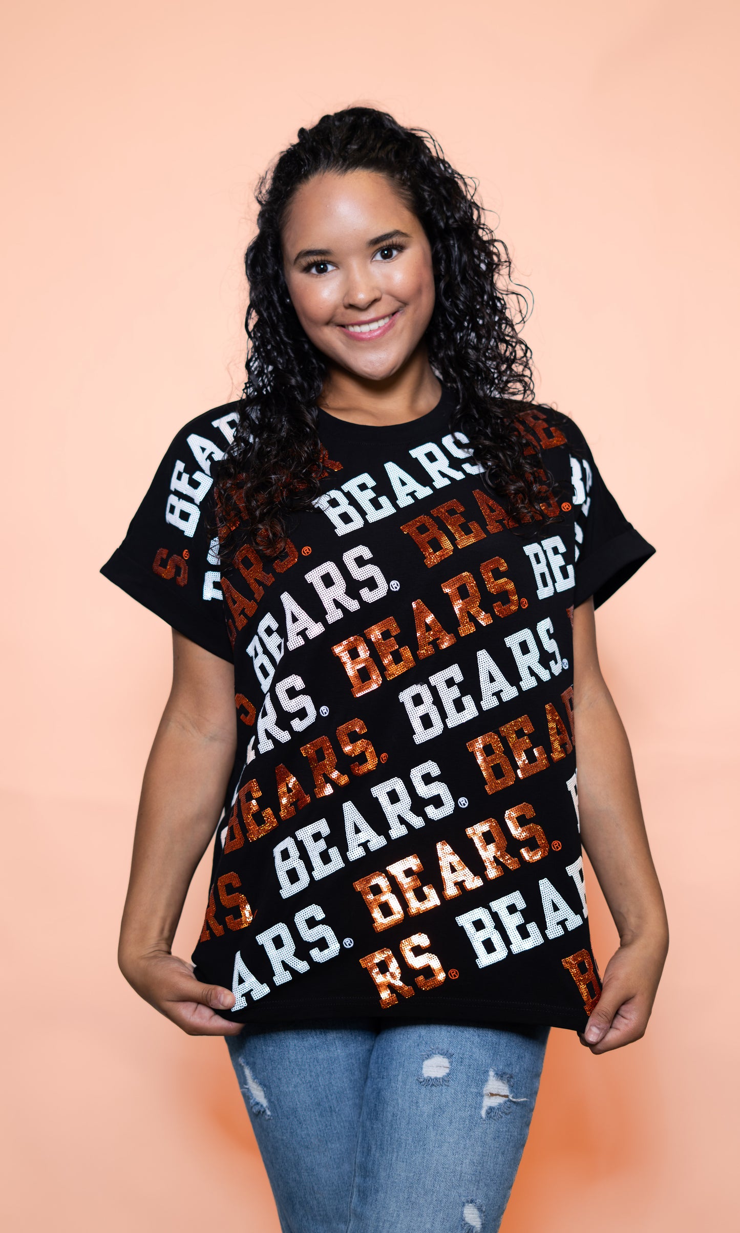 **PRE-ORDER ONLY** Mercer Bears (LICENSED) Varsity Block | Women's Cuff Sleeve Tee (Black)