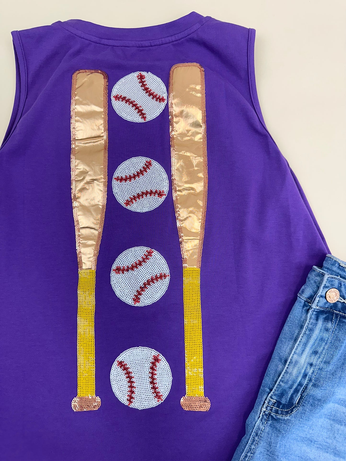 Play Ball | Women's Sequin + Metallic Embroidery Tank (Purple)